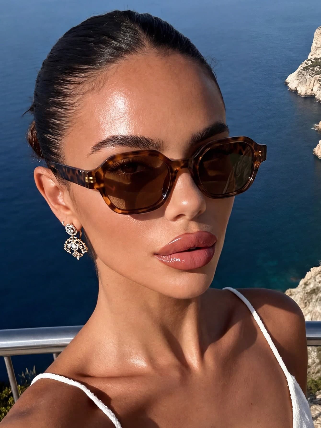 Square Leopard Brown High-End Sunglasses For Beach, Nightclub Parties And Elegant Outfits