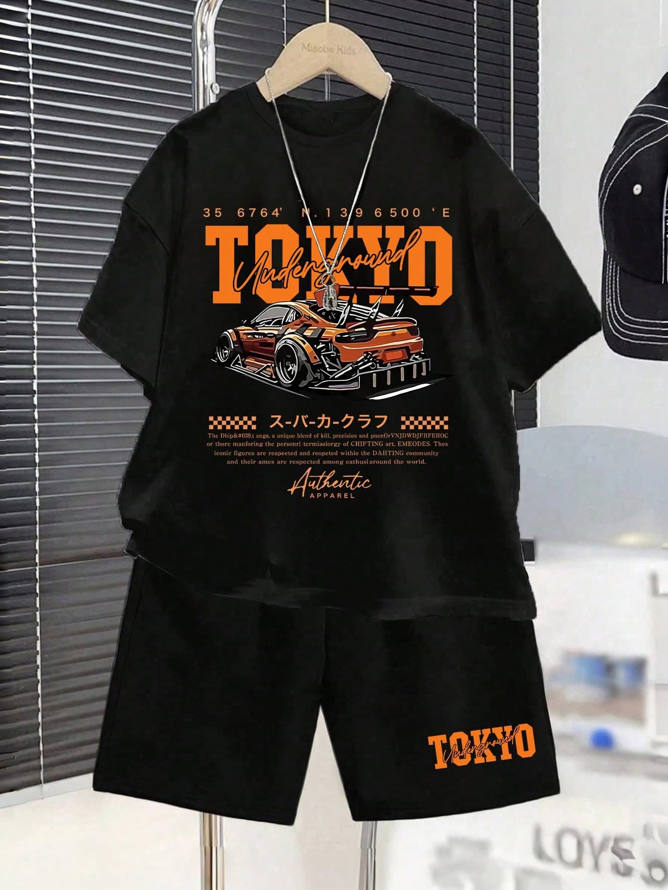 Young Boy's Casual Outfit: Round Neck Letter & Race Car Print Short Sleeve T-Shirt And Shorts Set