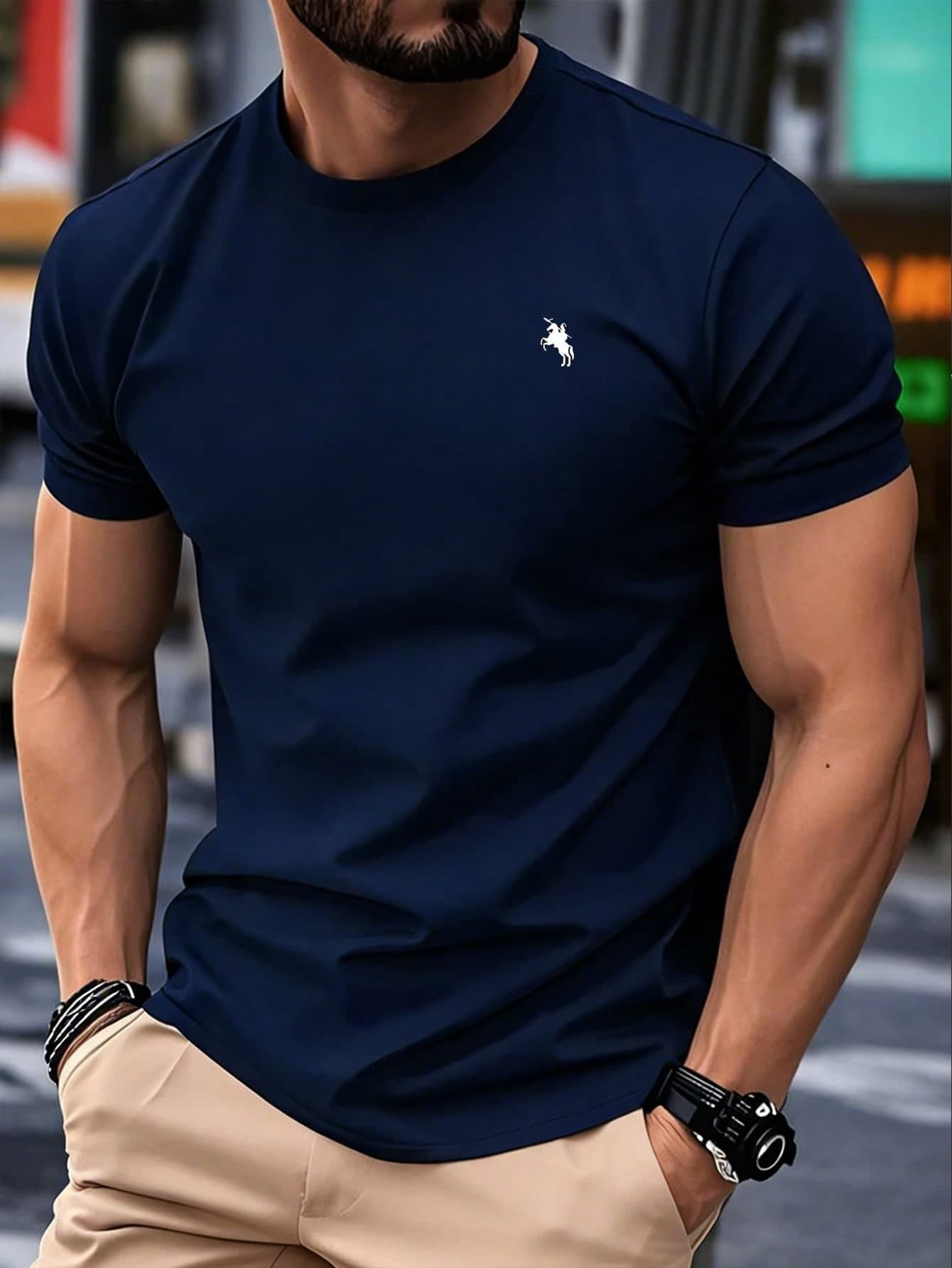 Father's Day Gift Men's Casual Versatile Daily Commute Minimalist Printed Short Sleeve T-Shirt, Spring/Summer