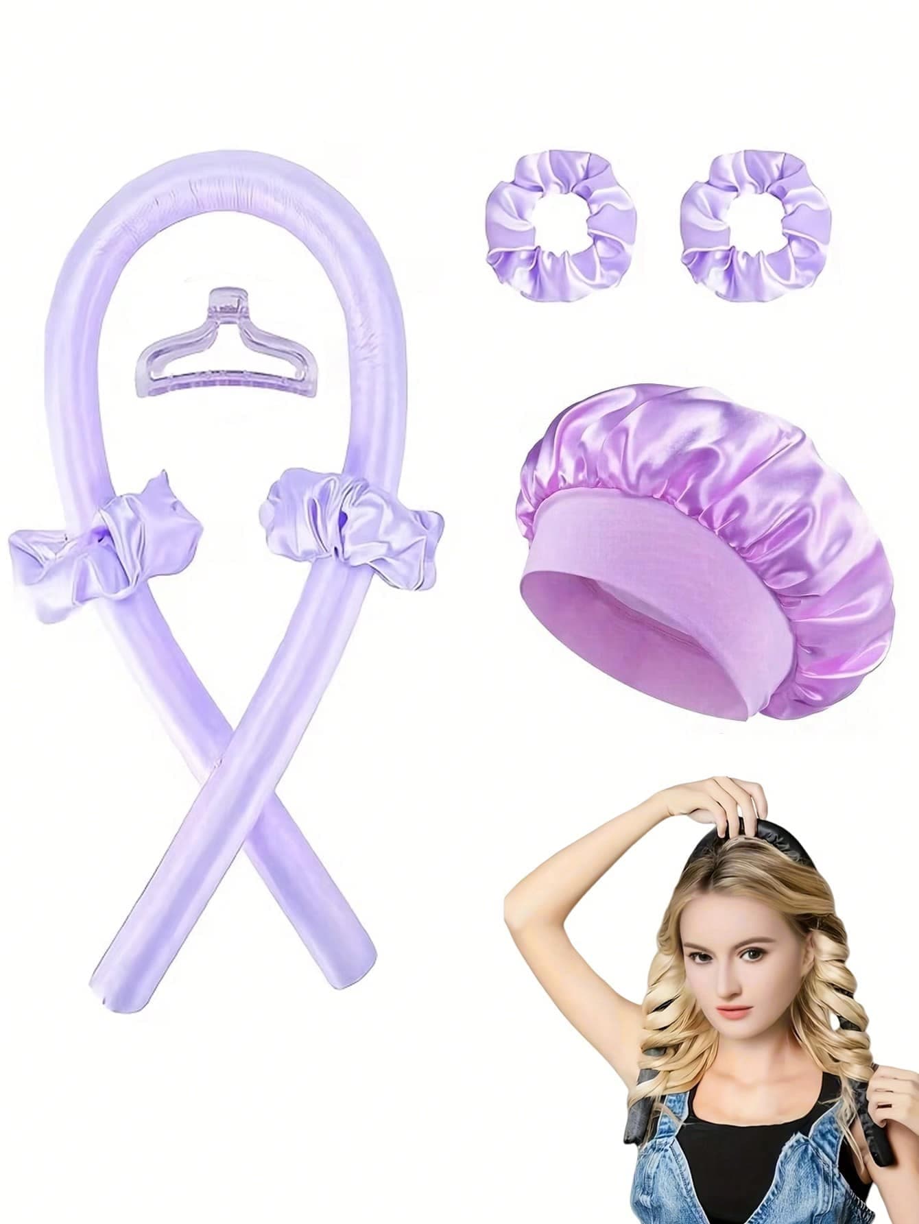 5/4/2pcs No-Heat Curling Headband Set, Includes Curling Headband With Hair Ties, No-Heat Curler And Satin Sleep Cap, Suitable For All Hair Types, Create Natural Soft Waves, DIY Styling Tool, Ideal For Sleeping, Makes Hair Soft And Shiny