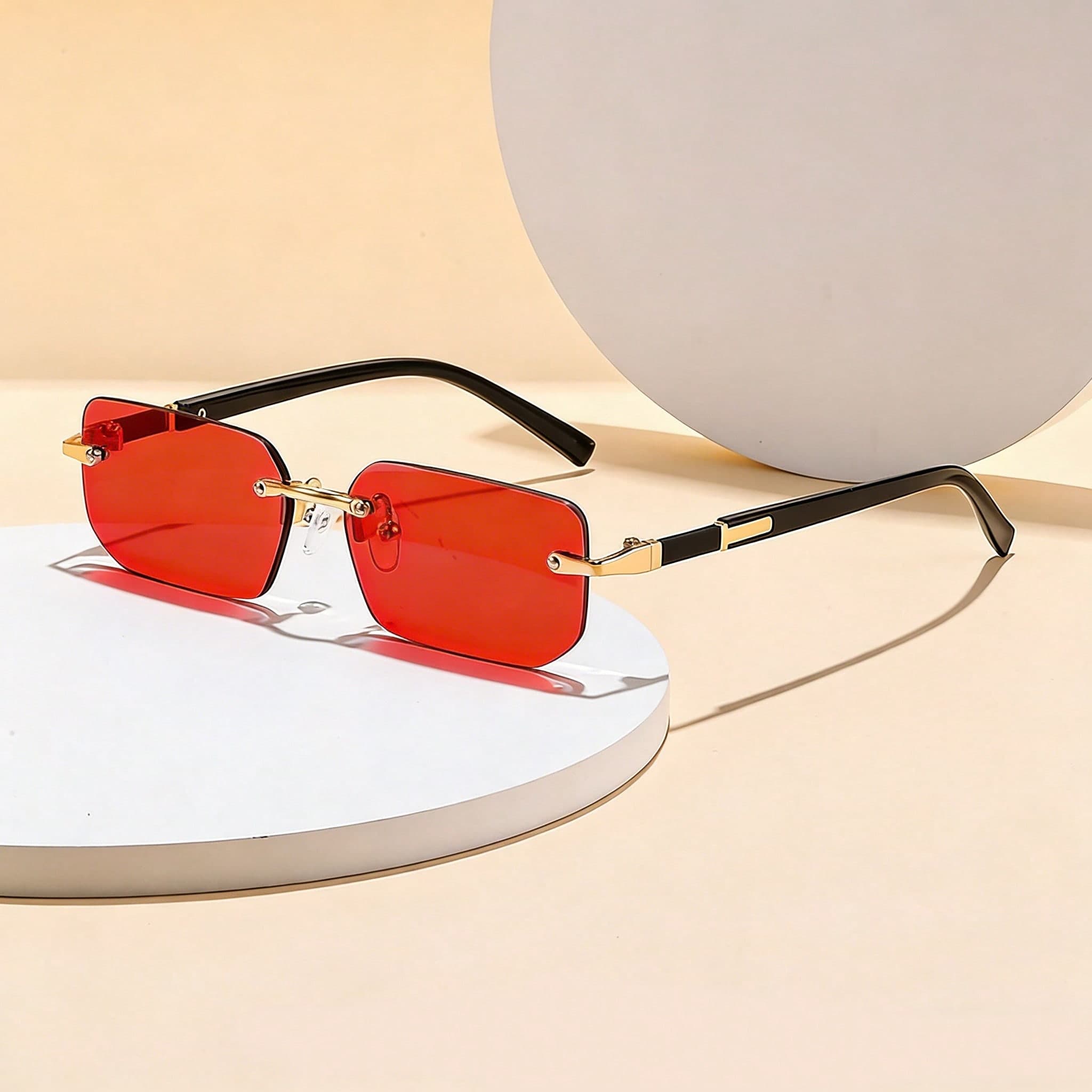 Unisex Black Small Frame Fashion Rimless Y2K Summer Beach Driving Fashion Glasses
