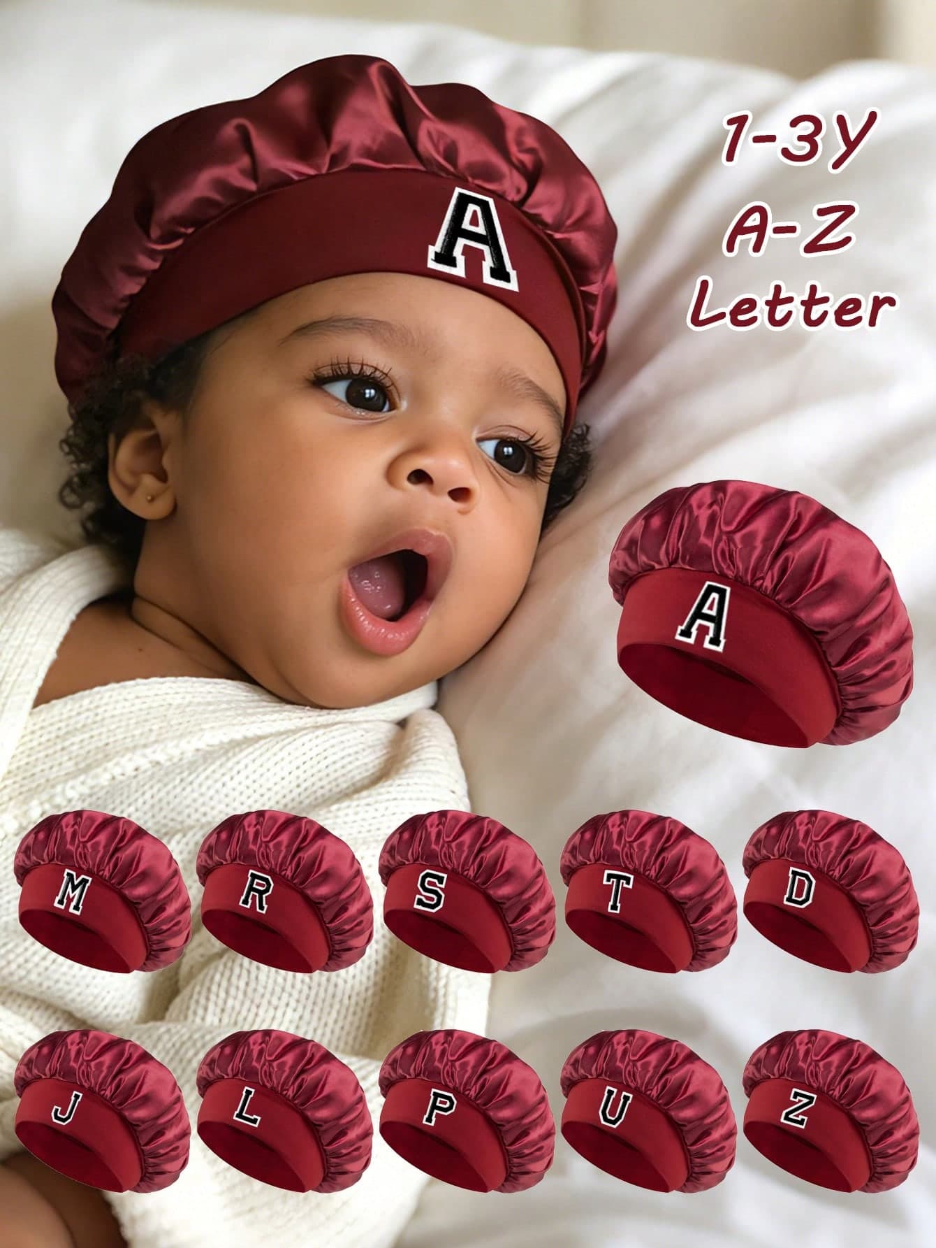 1pc Kids Satin Sleep Cap In Burgundy, Soft Children's Sleep Hat, Hair Styling, Suitable For School, Pajama Parties And Nighttime Travel Wear, Fits Ages 3-16