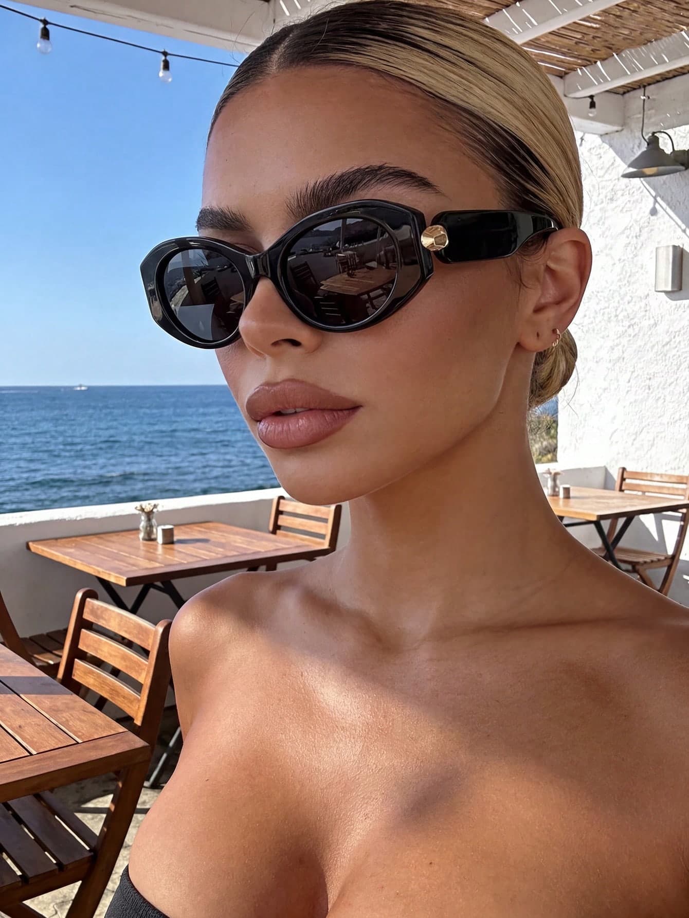 Black Oval Plastic Retro Sunglasses, Classic Fashion Eyewear For Outdoor Travel Beach Vacation Casual Wear, Summer UV Protection Driving Glasses Unisex