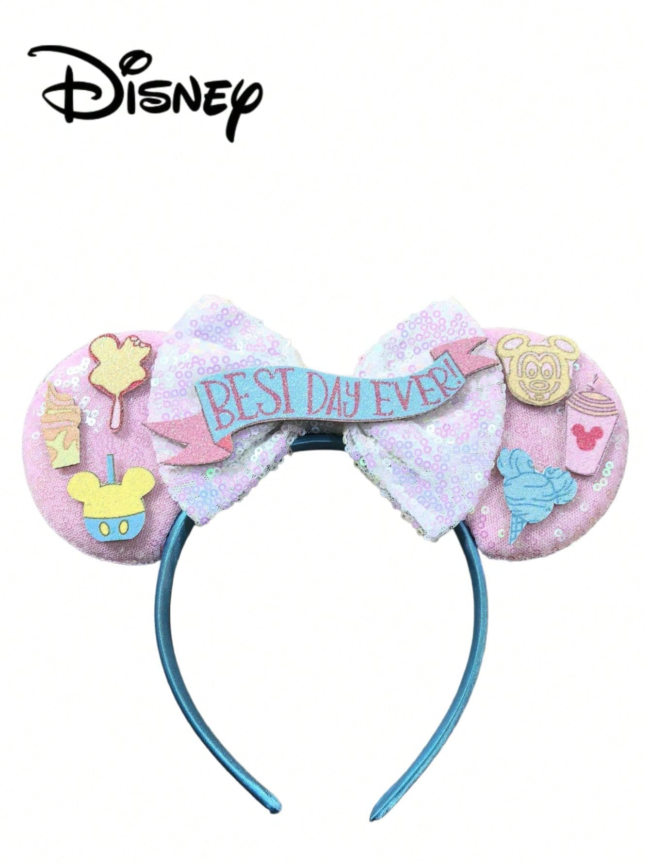 Disney 1pc Pink + Dessert Pattern + Glitter Letter Headband, Pink + Dessert Pattern + Glitter Letter Headband - Holiday Party Headpiece, Hair Accessories