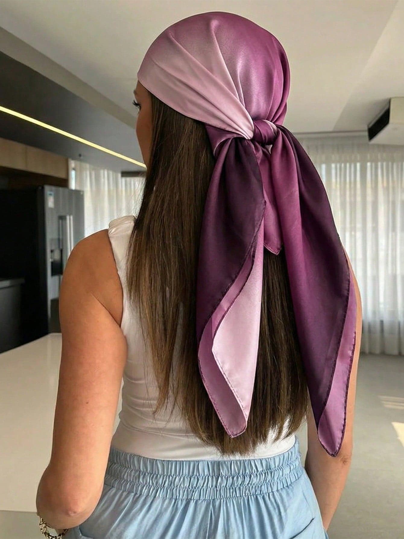 1pc Women's Casual Solid Color Satin Scarf/Bandana, Minimalist Spring/Summer Hair Accessory, Suitable For Vacation, Beach Party, Street Fashion