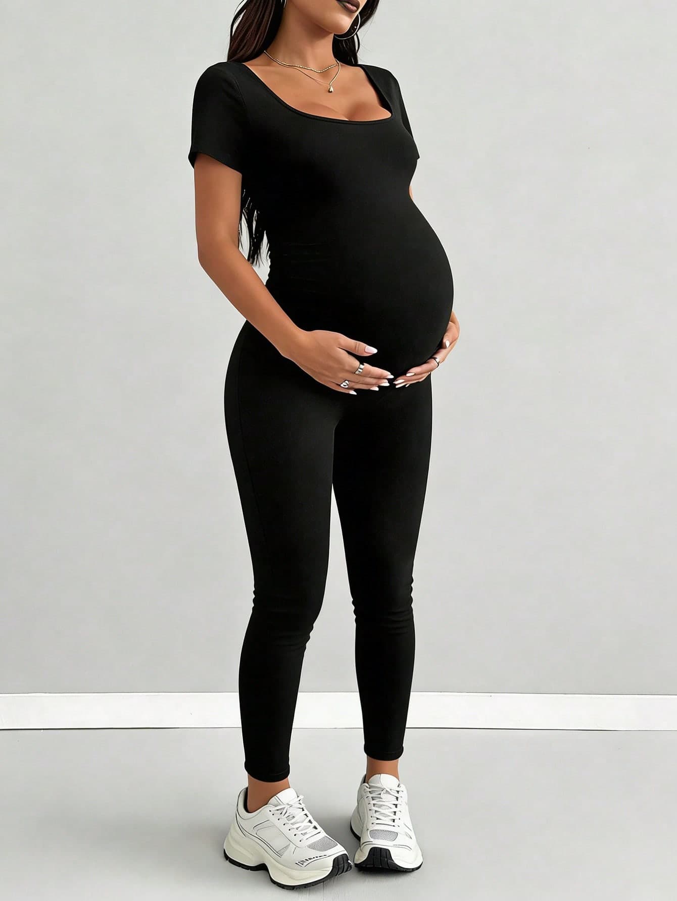 Parara Maternity Jumpsuit, Tight-Fitting Comfortable Short Sleeve Casual Outfit, Suitable For All Seasons, Athleisure Style, Suitable For Dates, Daily Wear, And Loungewear Black Summer