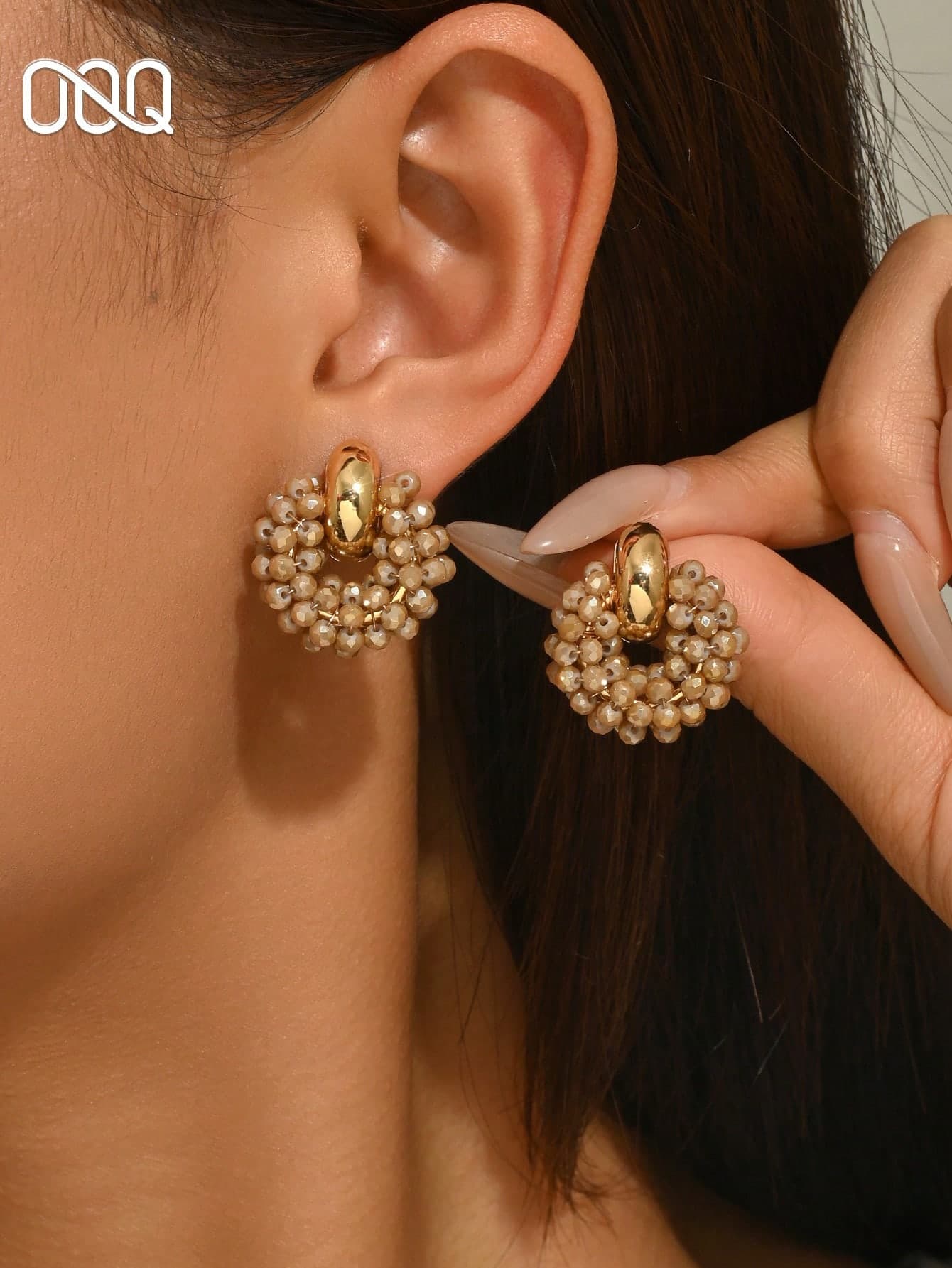 1 Pair Handmade Bohemian Style Crystal & Seed Bead Earrings, Petite Geometric Round Earrings, Fashion Jewelry Gift For Valentine's Day, Mother's Day, Wedding, Friends And Lovers (Handcrafted Bead Color And Position Random)