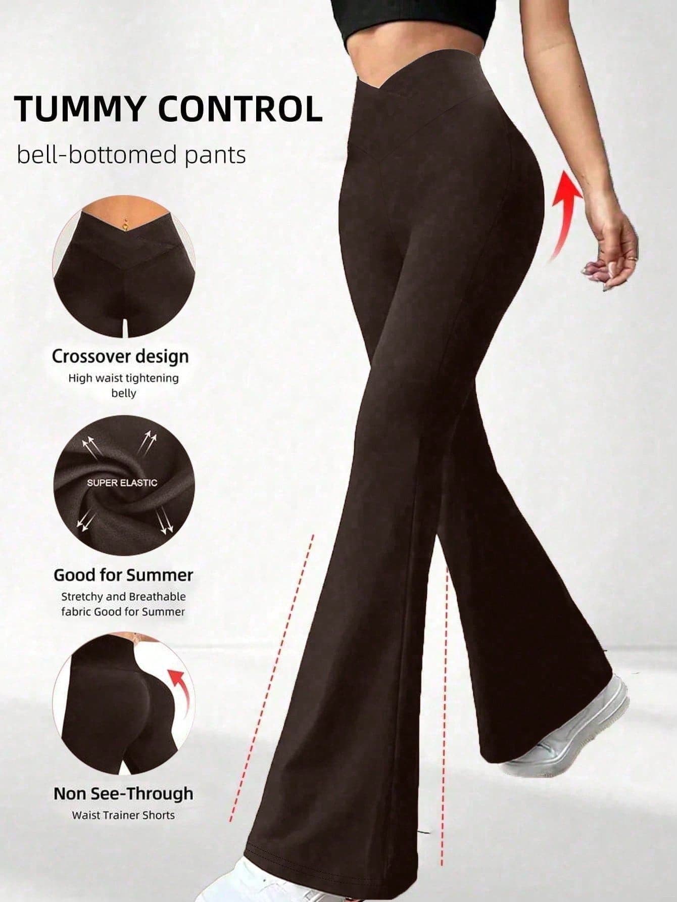 Women's High Elasticity Fabric Flare Pants, Waist & Abdomen Slimming, Long Flare Leg Design