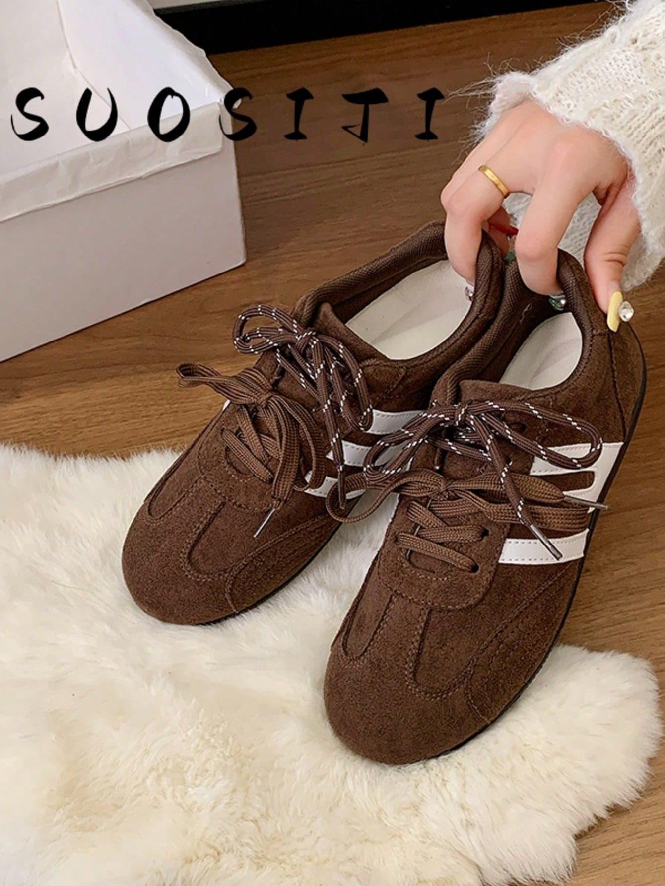 Women's Comfortable Lightweight Brown Flat Non-Slip Outdoor Sports Casual Student Running Sneakers