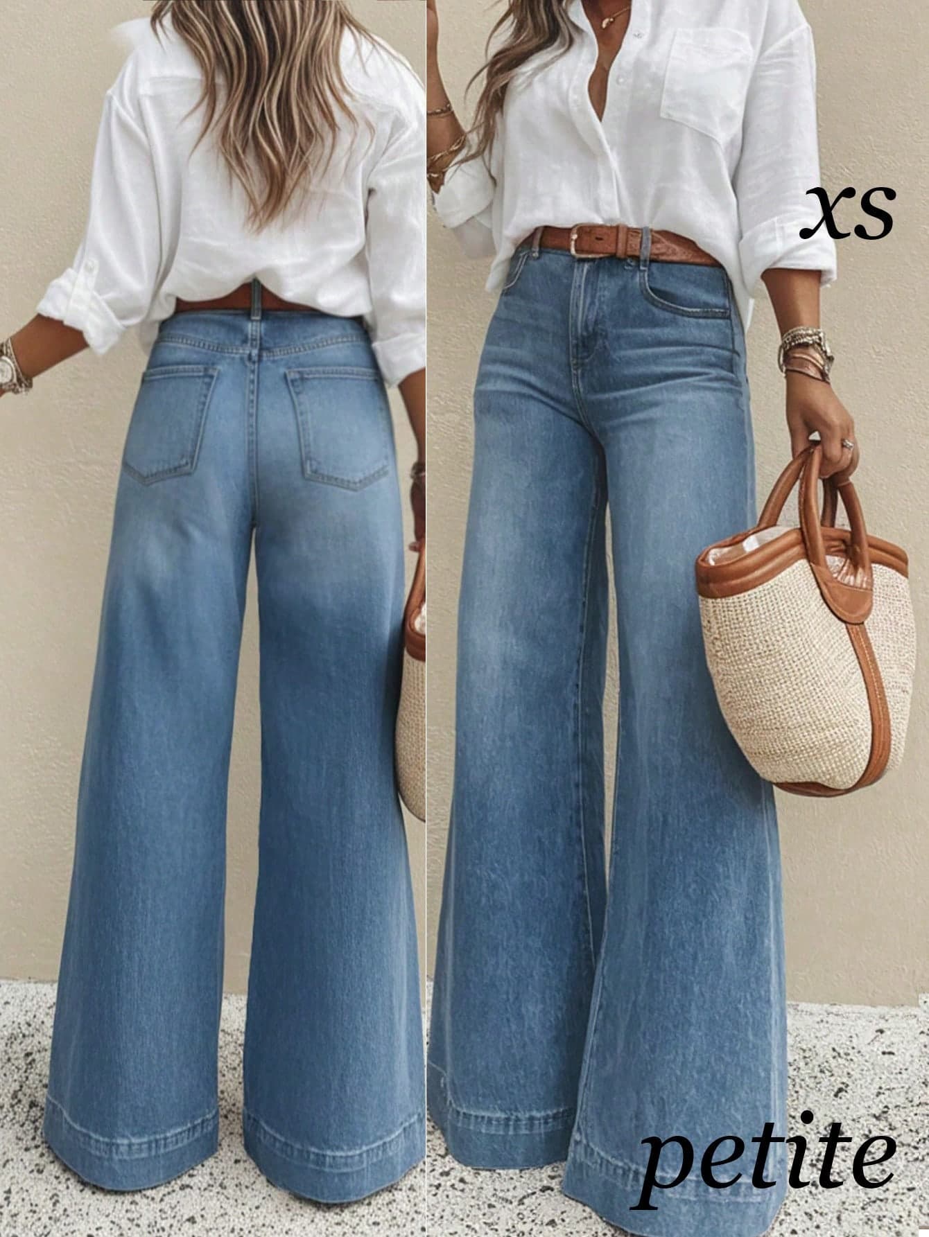 Petite Women's Elastic Micro Trumpet Mid High Waist Denim Pants Casual