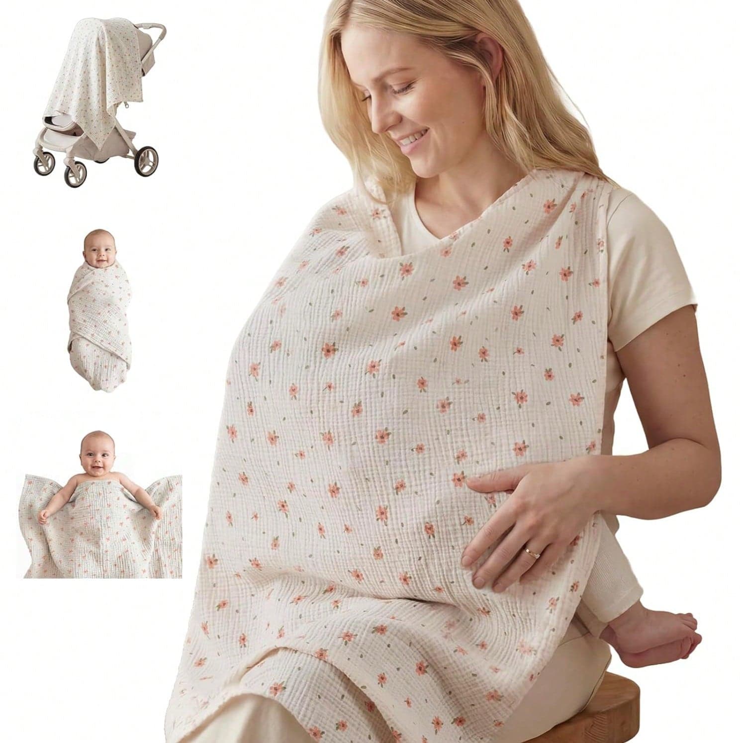 Muslin Multi-Use Cloth - 4-In-1 Privacy Nursing Cover, Swaddle Blanket, Car Seat Cover, Burp Cloth, Portable Breastfeeding Essentials For Women