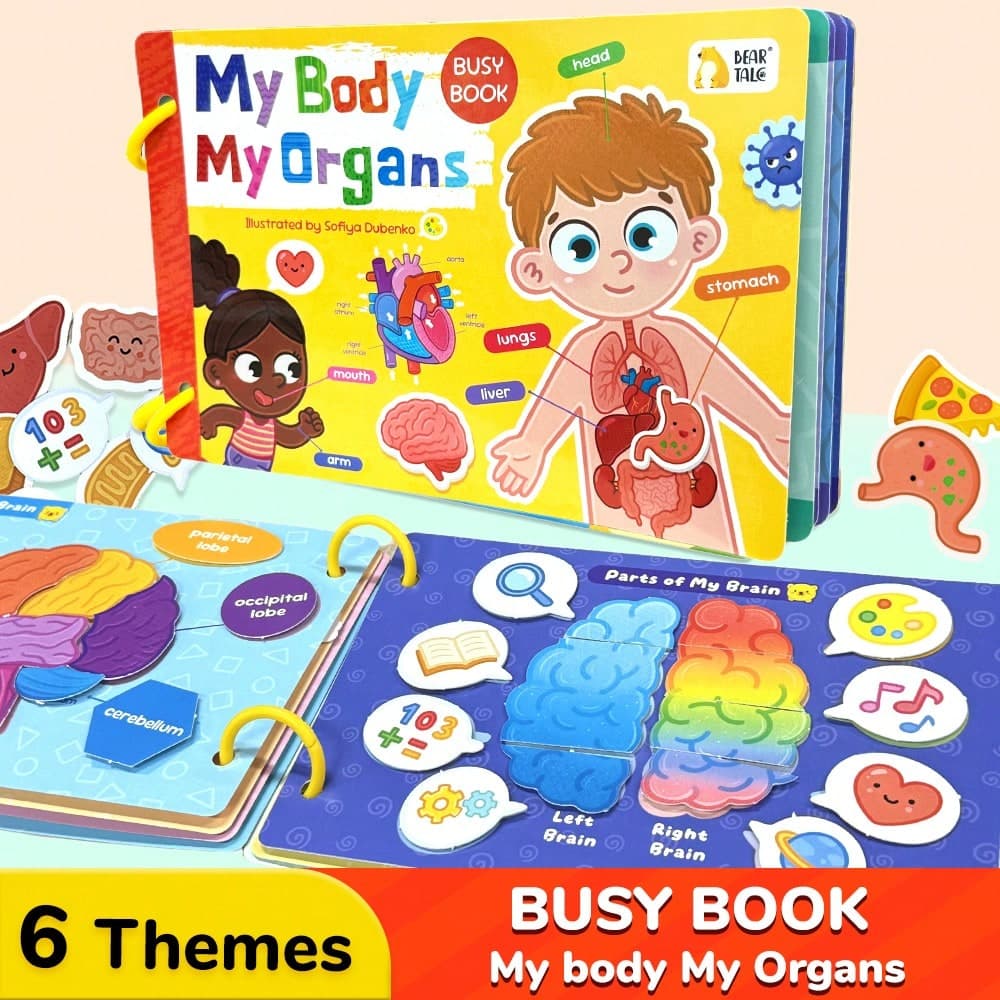 1pc Interactive Children's Busy Book/Activity Book | Montessori Sensory Flashcards | Learn Body Parts, Emotions, Food, Vehicles, Farm Animals And Space | Preschool Educational Toy | Travel Learning Toy Suitable For Boys And Girls | School Supplies And Summer/Back To School/Halloween Gift