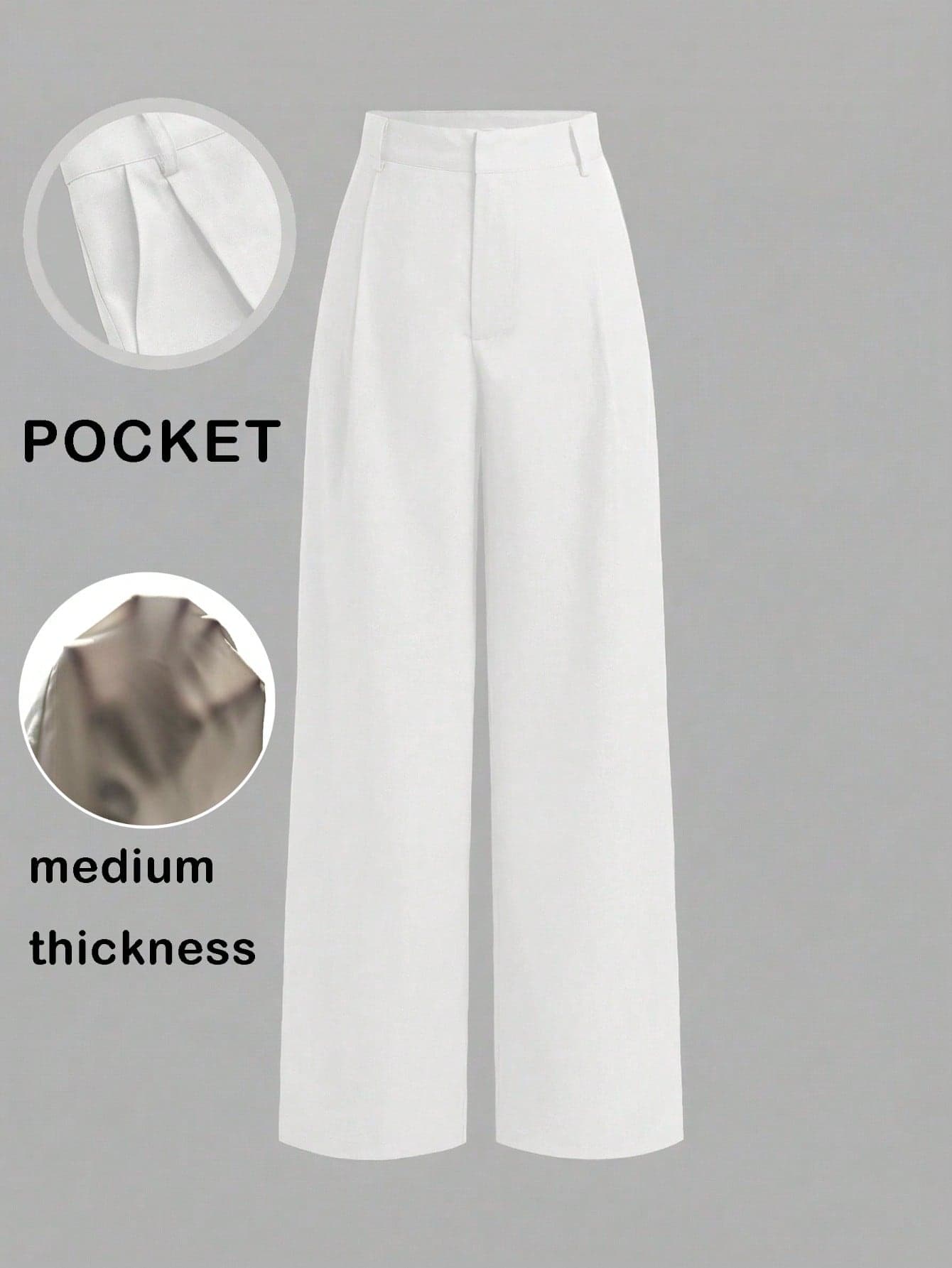 Vela Rue Minimalist Design PantsWith Hook & Zipper Closure, Lightweight Sheer White Solid Color Wide Leg Pants, Fashionable Wide Leg Trousers For All Seasons Spring
