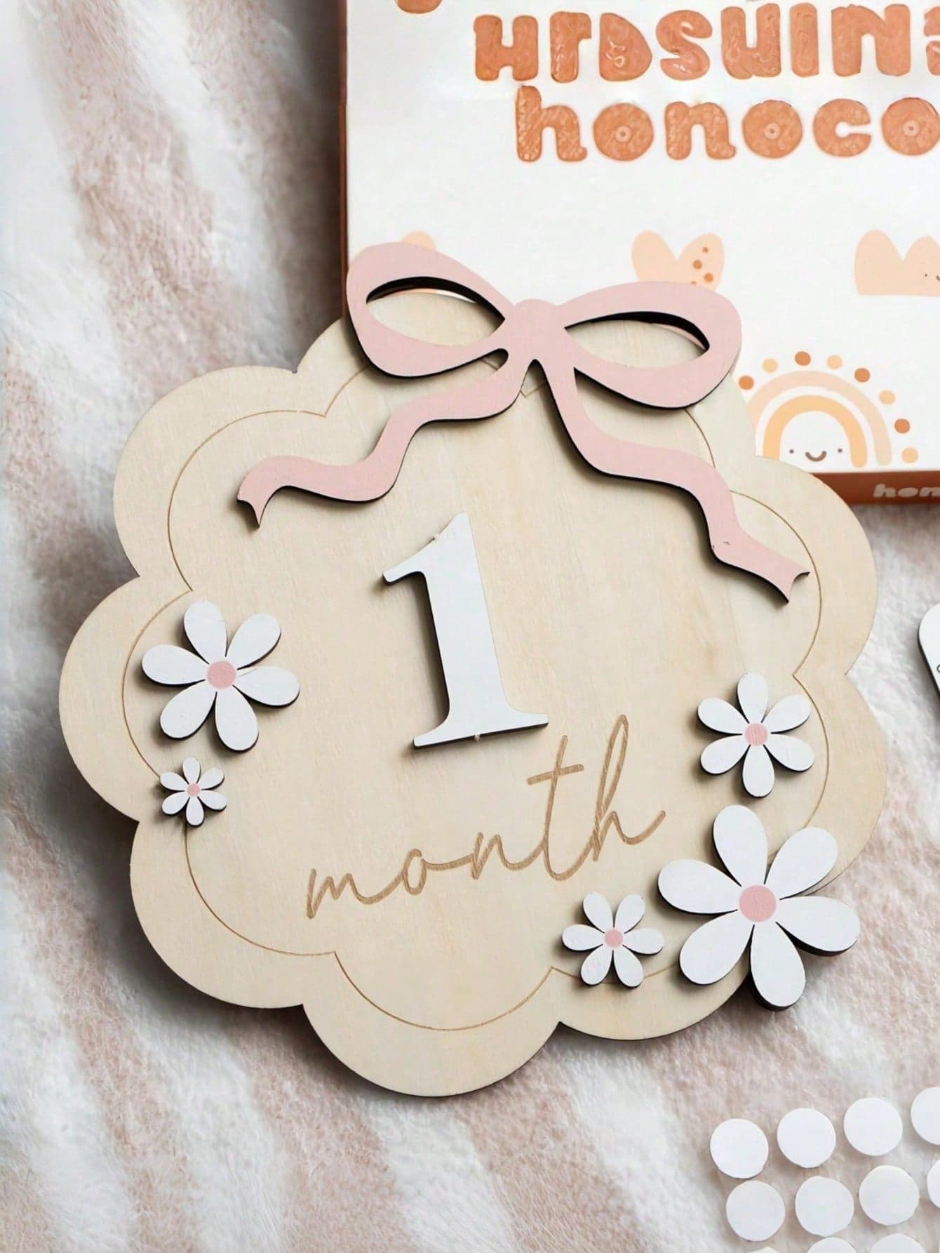1 Set 1-12 Months Baby Wooden Flower Growth Milestone Photography Props, Commemorative Photo Props, Double-Sided Milestone Hanging Baby Monthly Growth Milestone Cards, Wooden Newborn Monthly Growth Milestone Cards