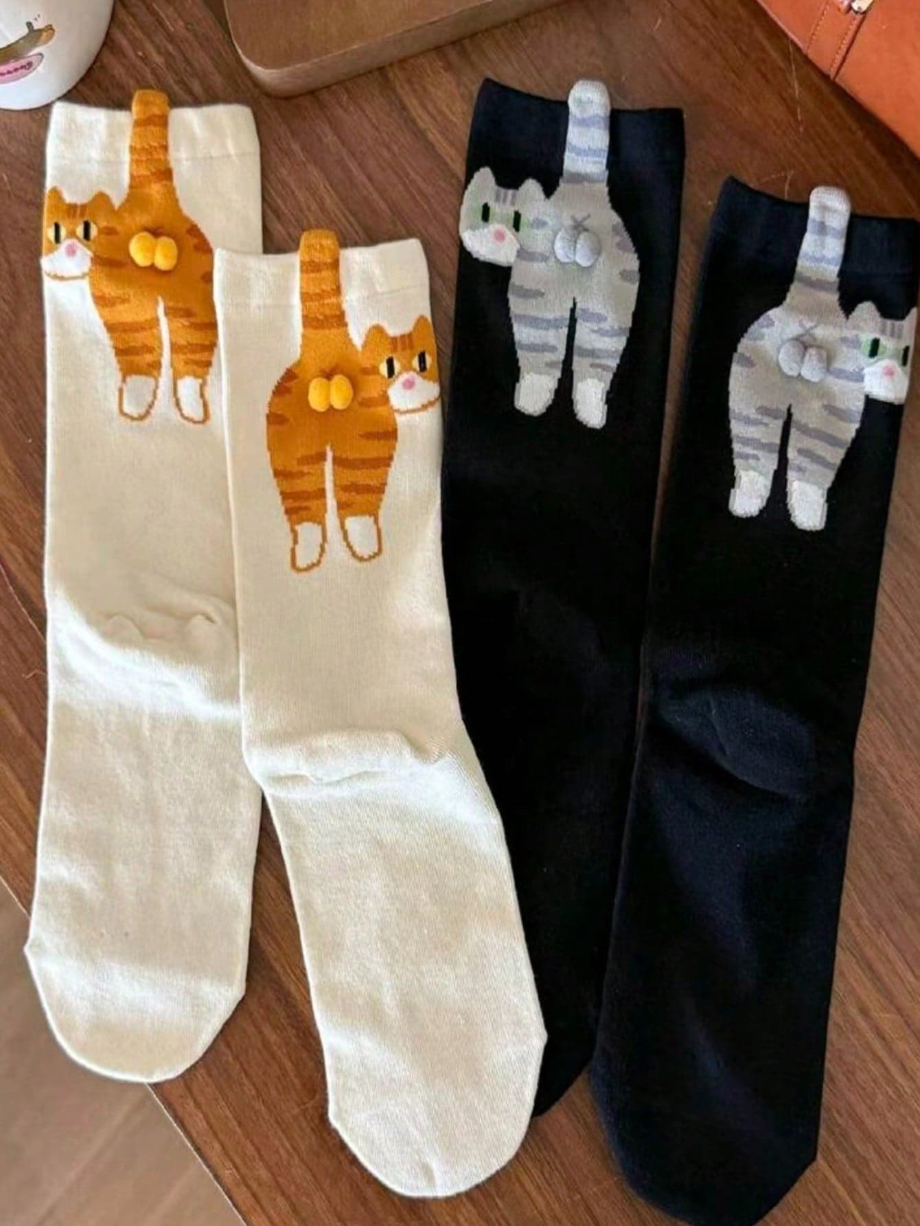 2 Pairs Fashionable Funny Cute Cat Design Unisex Crew Leg Warmers, Suitable For Everyday, Campus, Party Wear, Great Gift For Halloween, Christmas, Thanksgiving, Valentine's Day