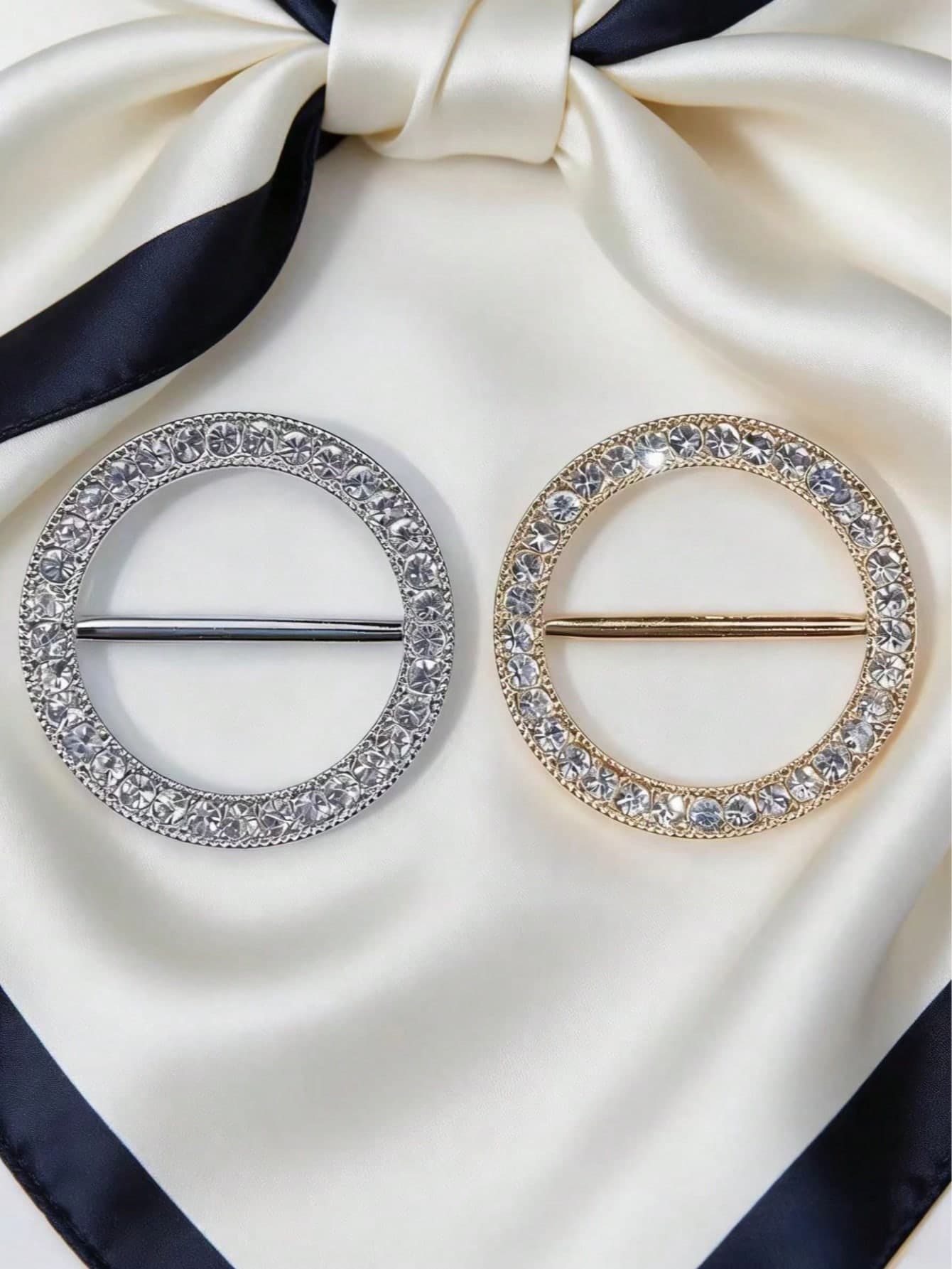 2pcs Gold/Silver Rhinestone T-Shirt Clip, Fashion Rhinestone Scarf Clip, Elegant Scarf Waist Belt Buckle For Dress