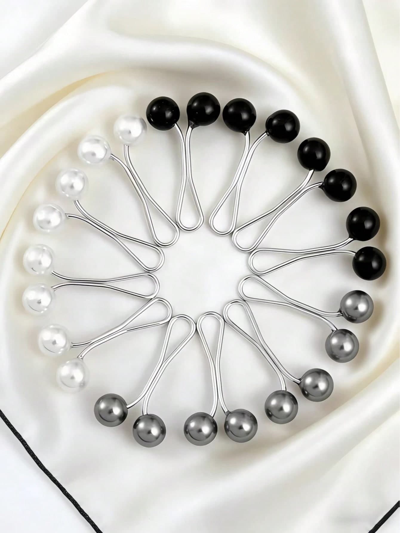 12pcs Women Brooch Pin, Pearl Scarf Clip Brooch, Headscarf Clip Pin, Shawl, Scarf, Headband Clip Pin, Pearl Brooch Pin For Sweater