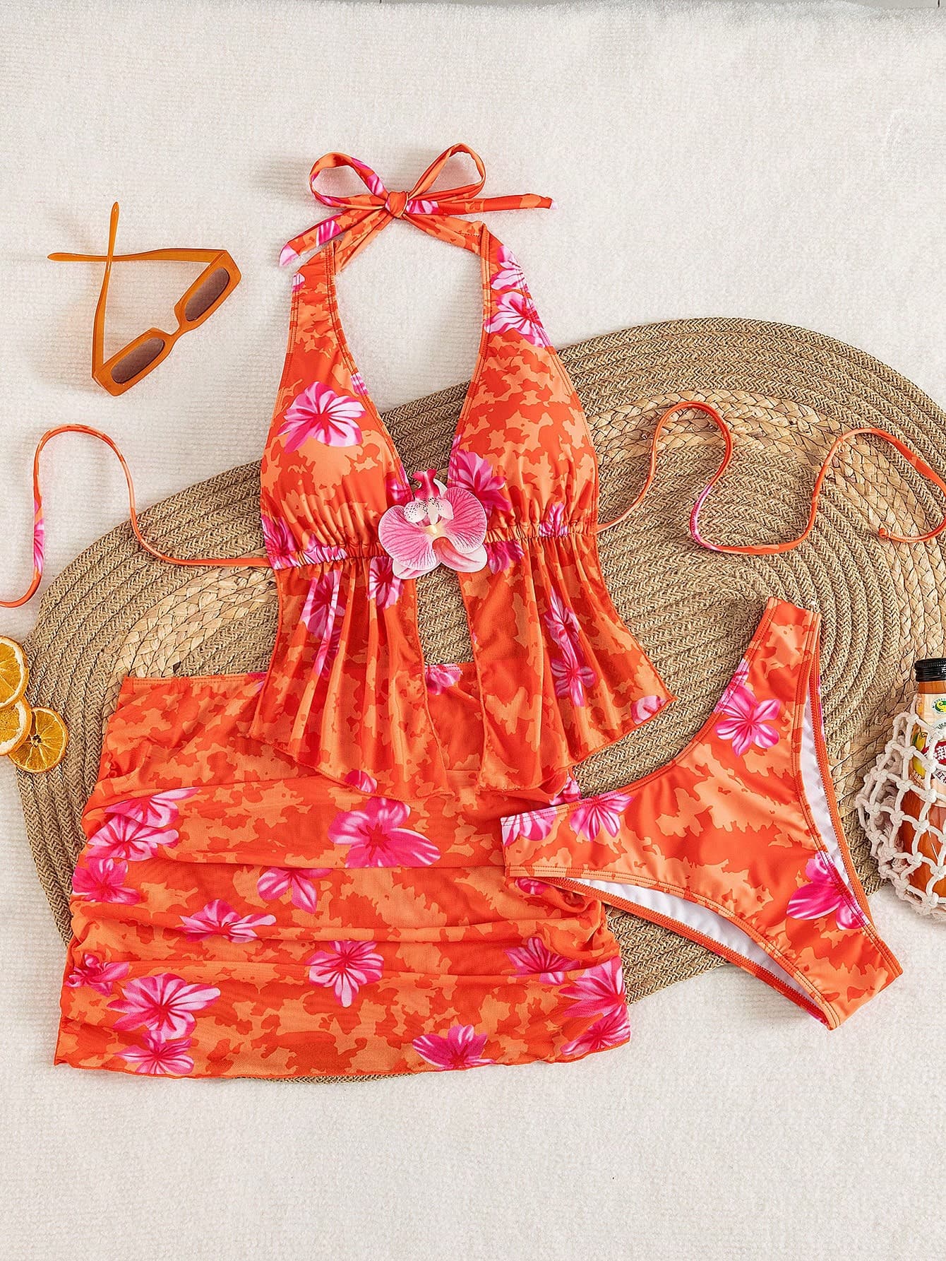 2026 Women's Random Print Spaghetti Strap Sexy Bikini Swimwear Set, Summer Outfit, Elegant, Valentine's Day, Beach, Vacation, Casual, Chic, Summer Set, Summer Holiday Set, Spring, Women's Valentine's Day Set, Carnival
