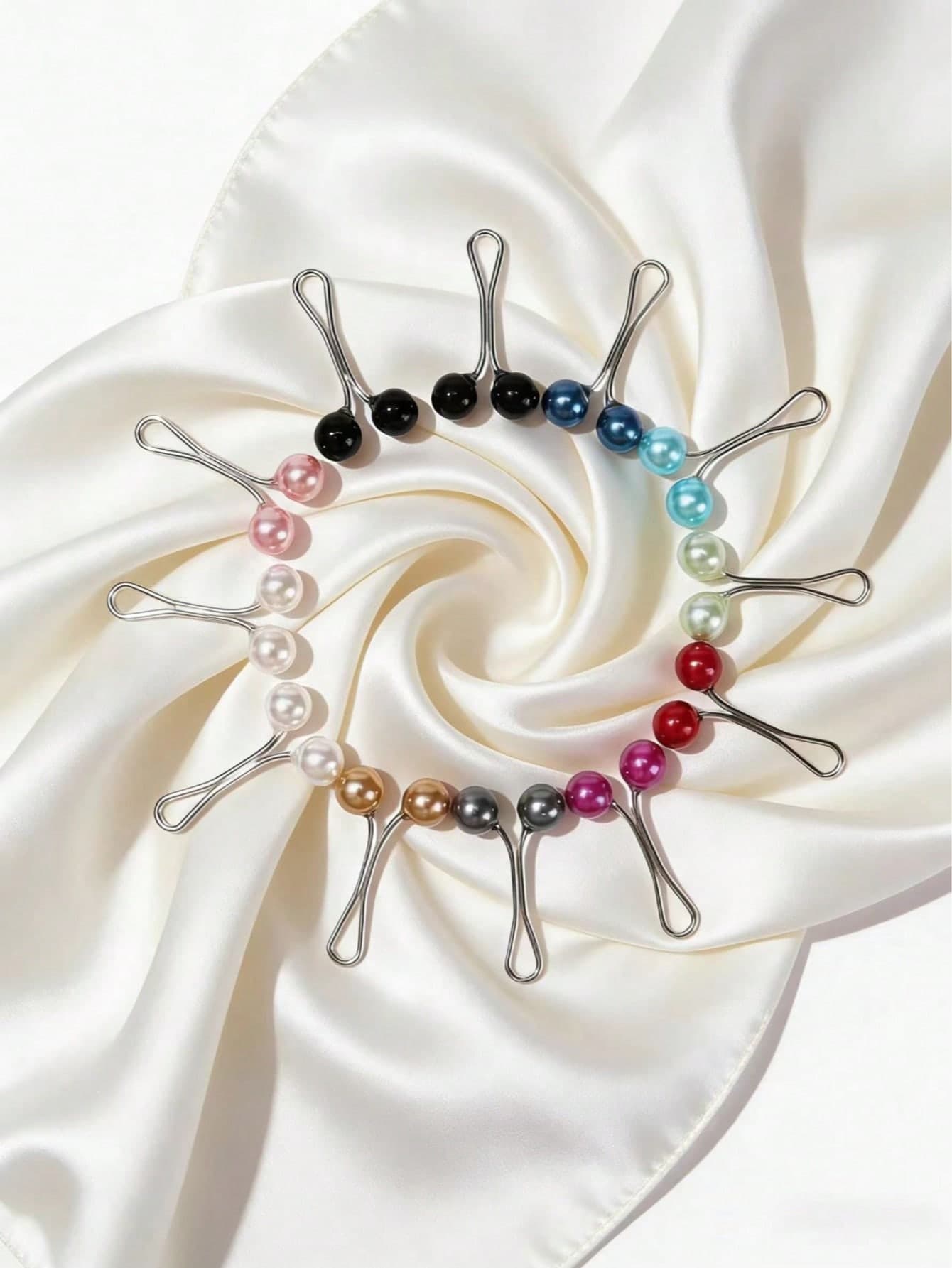 12pcs/Set Random Color Brooches For Women, Pearl Brooch Scarf Clip, Shawl Pin, Scarf, Shawl, Scarf Clip Pin, Pearl Pin, Cardigan Brooch