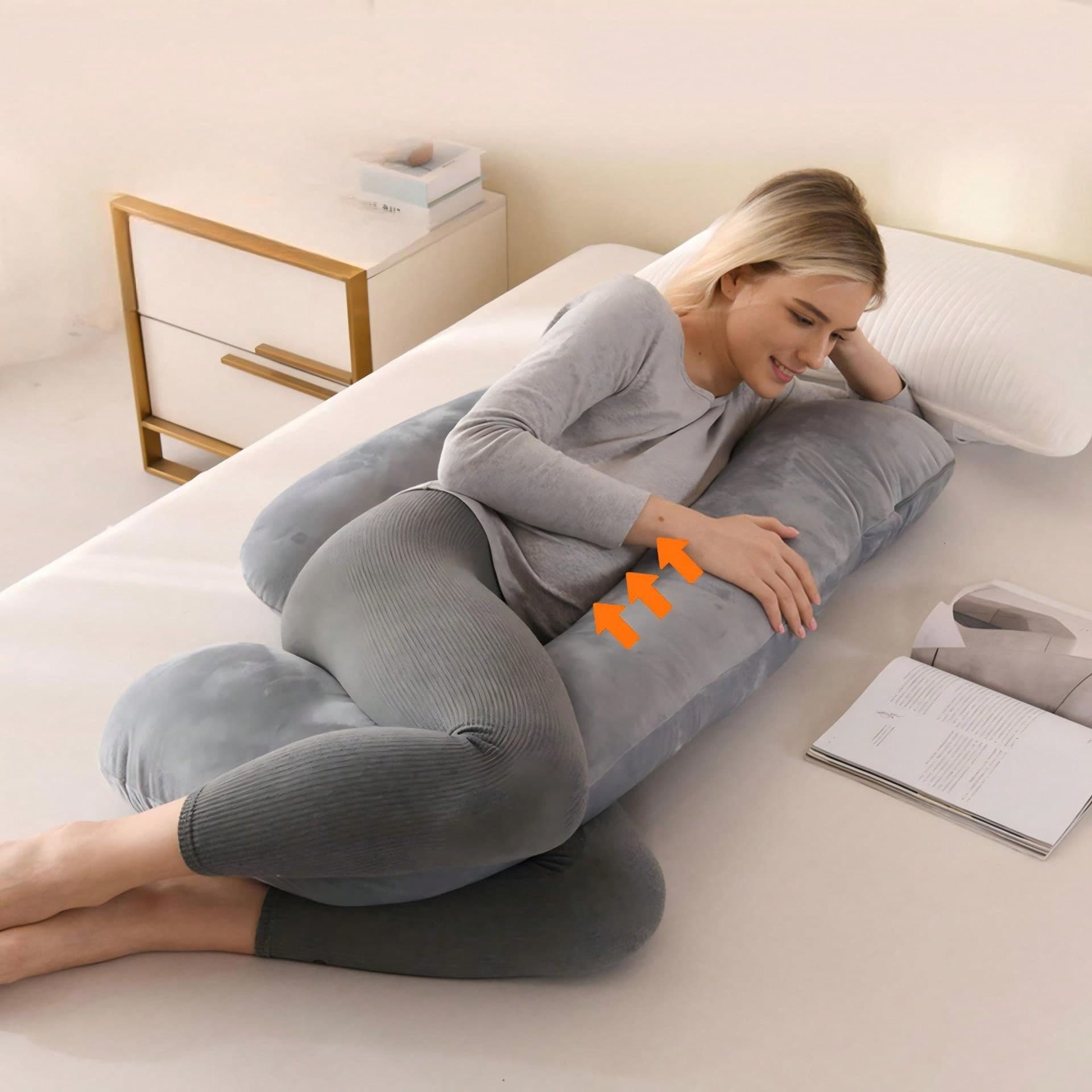 J-Shaped Full Body Pillow, Pregnancy Pillow, Full Body Pillow With Velvet Pillowcase, Full Body Pillow With Back, Leg And Abdominal Support