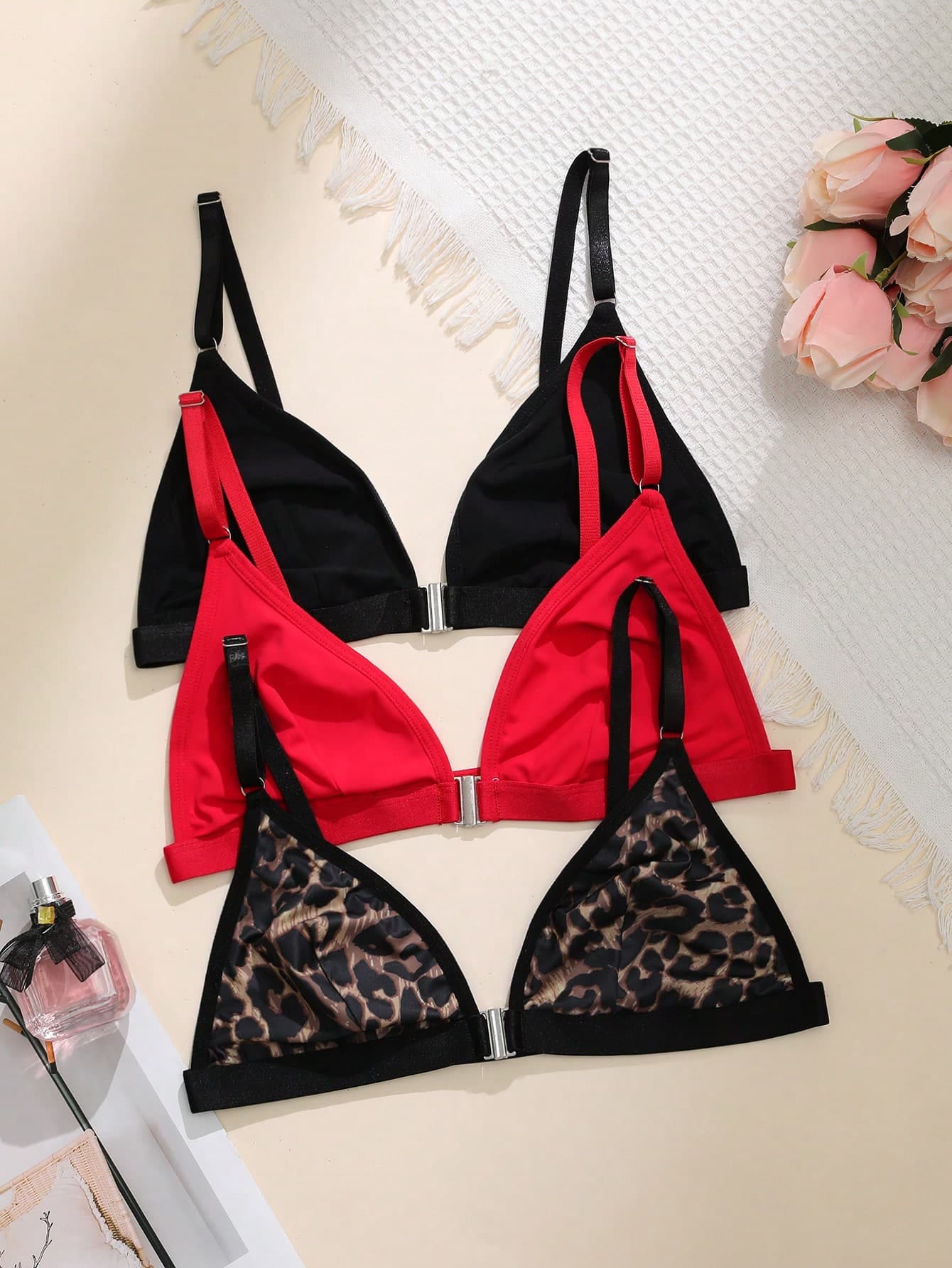 3pcs/Set Front Closure Wireless Bras For Women
