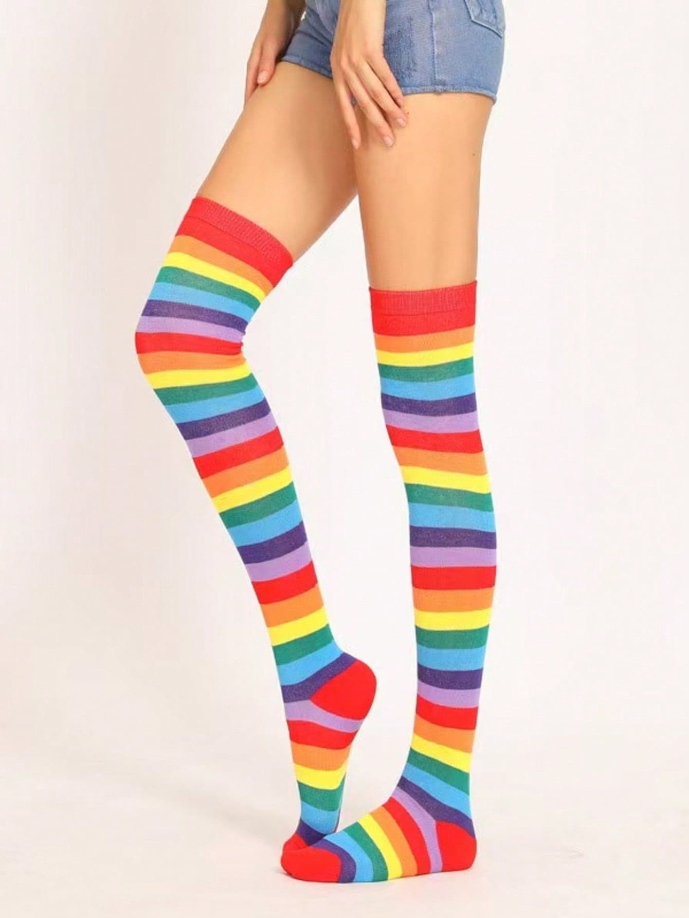 1 Pair Rainbow Over-The-Knee Socks, Fashionable For Daily Wear, Parties, Holidays, Gift