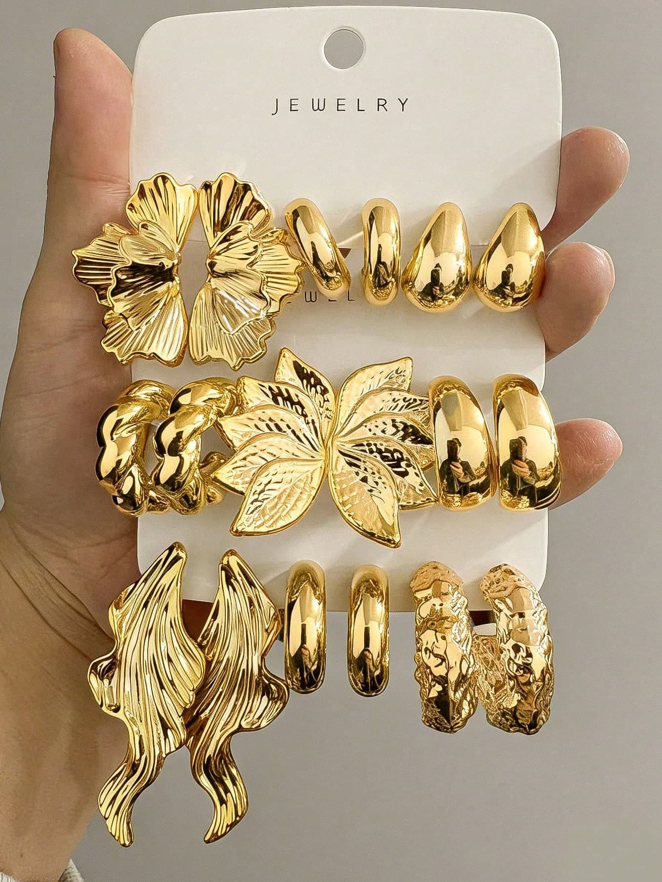 6/18pcs Gold-Tone Fashion Earring Set For Women, Includes Left-Right Ear Flowers, Five-Petal Flowers, Teardrop, Heart, Small C-Shape Designs, Stylish & Elegant, Suitable For Daily Wear, Gatherings, Parties. Great Gift For Girlfriends, Mothers.