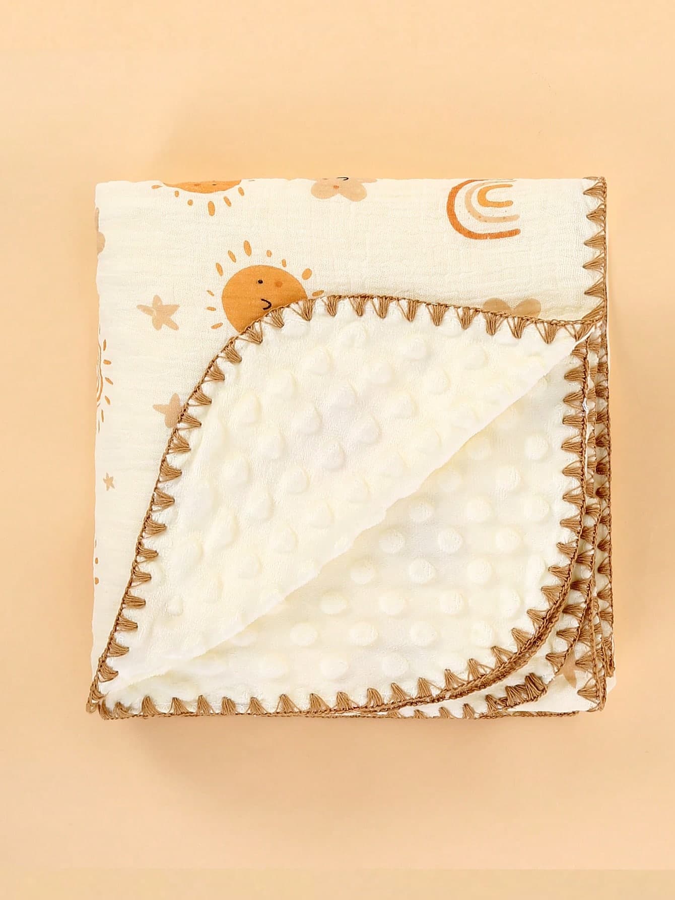 1pc Smiling Sun Pattern Baby Warm Embossed Fleece Blanket, Nursery Toddler Throw, Adult Office Shawl, Kids Car Seat Cover, All Season