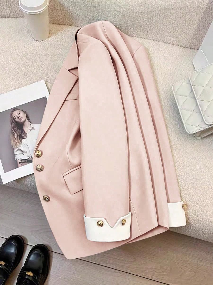 Plus Size Elegant Blazer Jacket, Casual Chic Button-Up Blazer Jacket For Women Pink