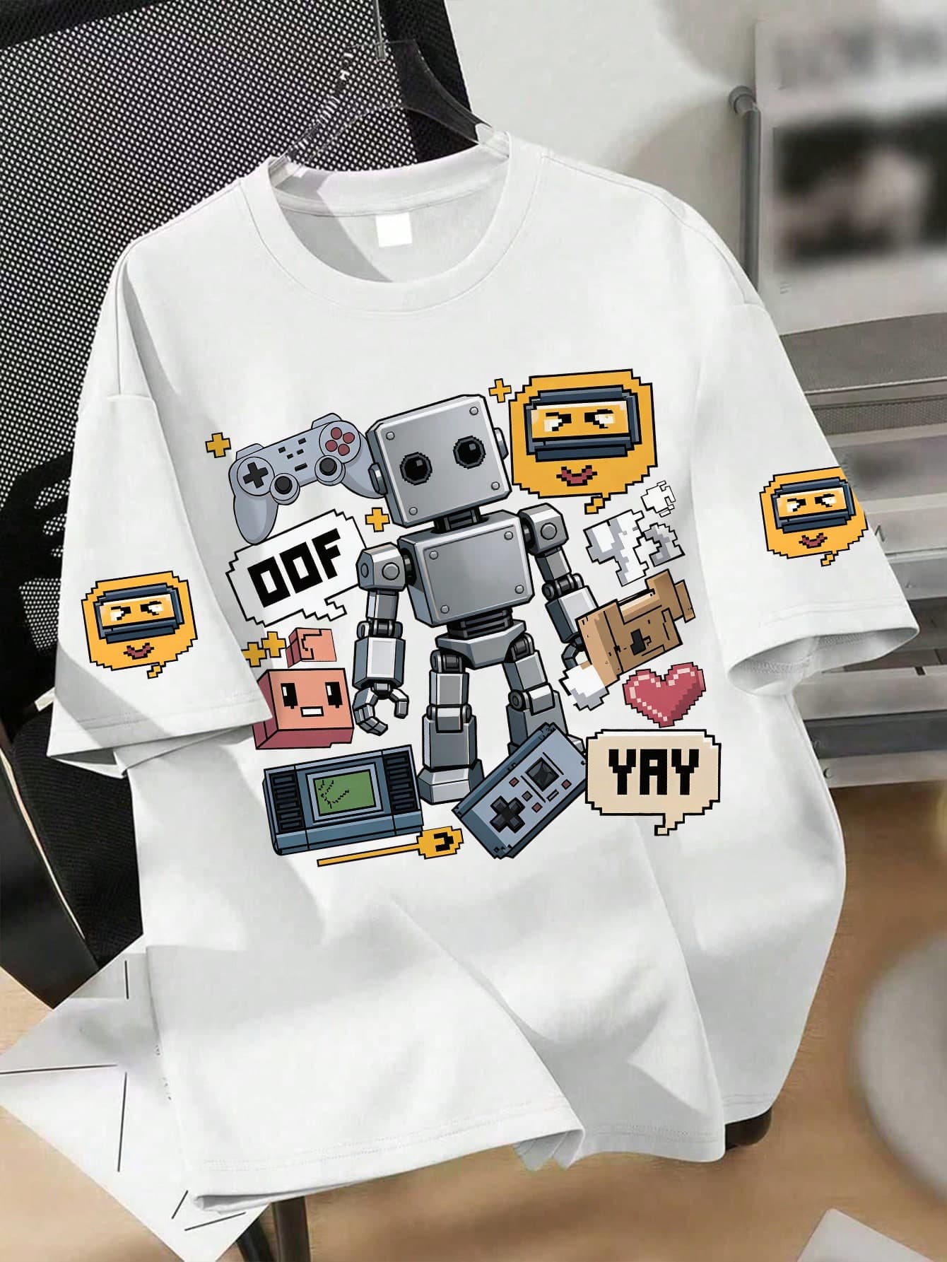 1pc Boys' Cartoon Game Graphic Print Round Neck Short Sleeve T-Shirt, Essential For Everyday Outings And School Activities In Spring/Summer