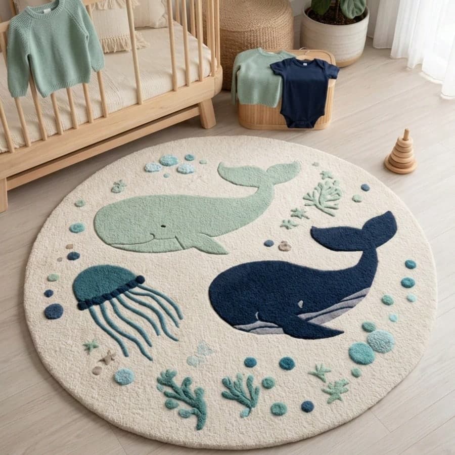 1pc Whale Pattern Floor Mat, Cute Decorative Rug, Adorable Play Mat, Decorative Carpet, Bedroom Decor, Living Room Rug, Home Decor, Carpet, Outdoor Rug, Washable Rug, Graduation Gift