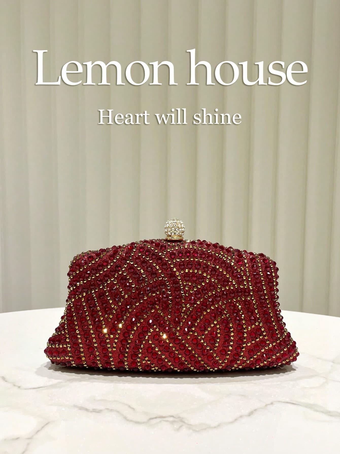 1pc Burgundy Shiny Elegant Crystal Decor Clutch Bag, Metal Chain Shoulder Strap, Fashion Formal Evening Bag, Suitable For Gala, Wedding, Party, Gift For Women