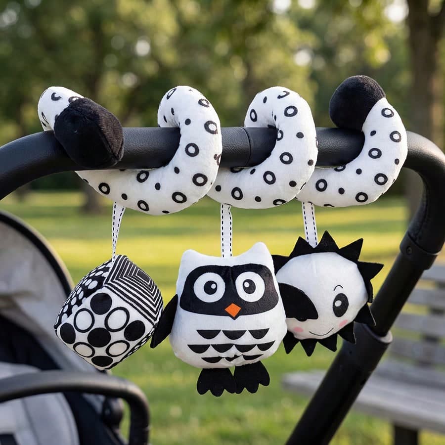 1pc Baby Toy For Spiral Hanging Stroller And Car Seat, Black And White High Contrast Sensory Stuffed Animals Toy Newborn Plush Activity Toddler Squishy Toys For Baby Gifts, Birthday Gifts, Baby Essential, Best Mother's Day Gift, Baby Activity Gift