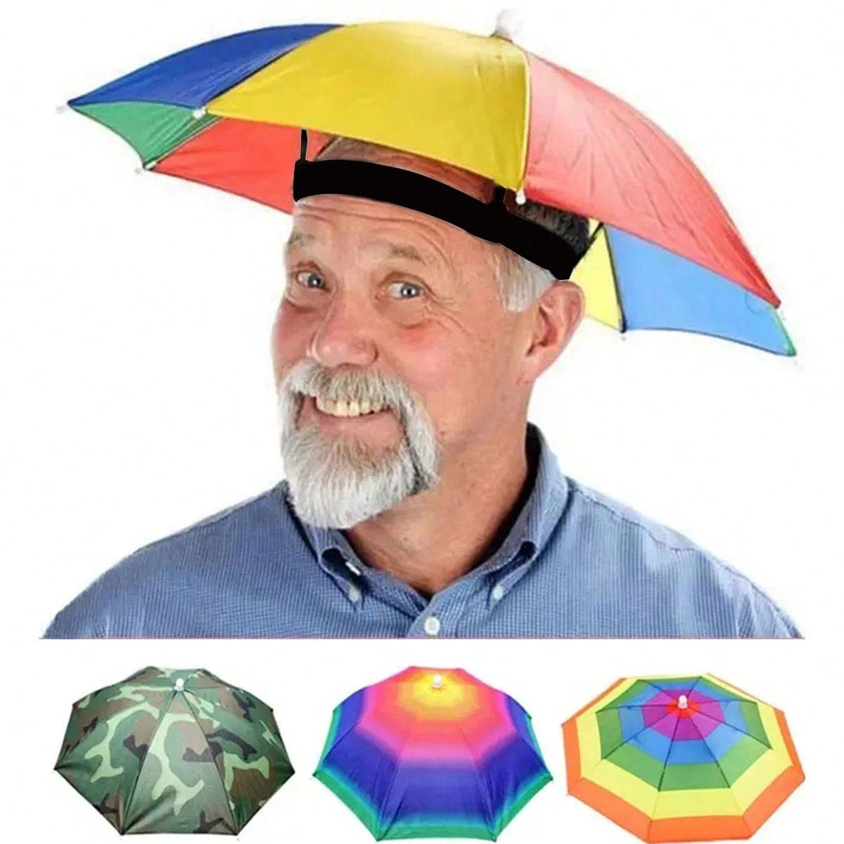 Hands-Free Colorful Umbrella Hat | High-Quality Sun And Rain Protection, Suitable For Hiking, Camping, Cycling, Beach And Commuting | Lightweight Portable Outdoor Accessory, Vibrant Colors, Wind And Rain Resistant Headwear | Fashionable Rain Gear | Lightweight Headpiece