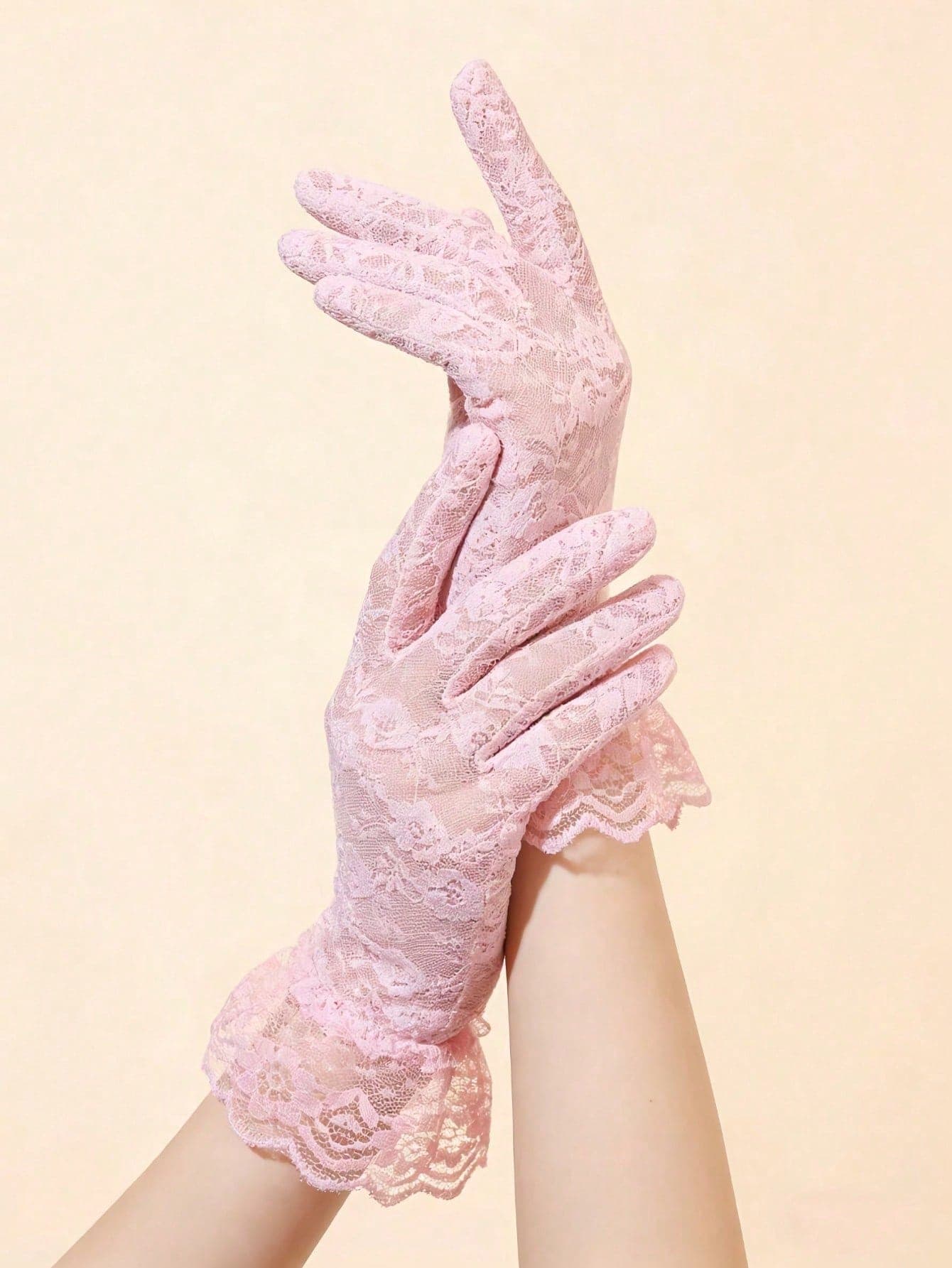 1 Pair Pink Lace Gloves For Women, Suitable For Parties, Weddings, Opera, Afternoon Tea Gatherings And Other Occasions,Summer,Beach
