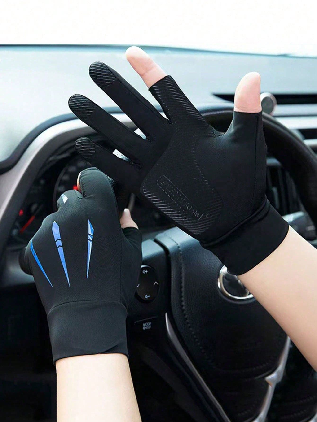 1 Pair Spring/Summer Men's Cycling Gloves, Two-Finger Fingerless Bicycle Gloves, Outdoor Off-Road Gloves, Casual Comfortable Elastic Gloves, Women's Outdoor Sports UV Protection Gloves, Breathable Sweat-Absorbing Gloves, Unisex Sports Fitness Gloves, Men Gifts,