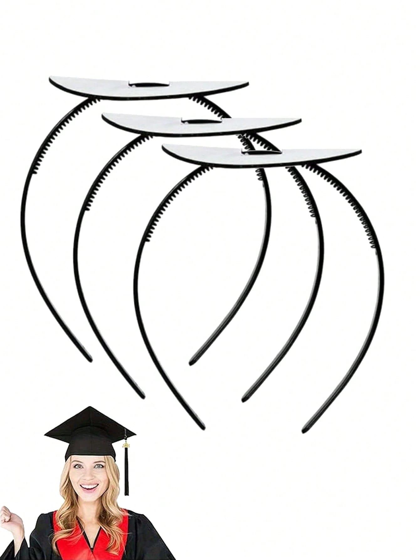 1pc/3pcs Black Headband Graduation Cap Holder, Graduation Cap Headband, Black Graduation Hat Headband, Secures Your Graduation Cap, Hair Style Hat Accessories For Graduates (Graduation Cap Not Included)