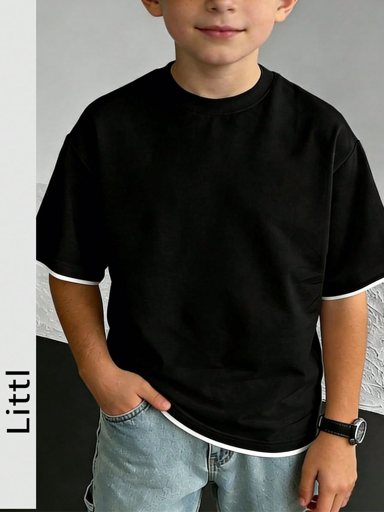 Tween Boys Casual Striped Patchwork Crew Neck Short Sleeve T-Shirt, Summer Top