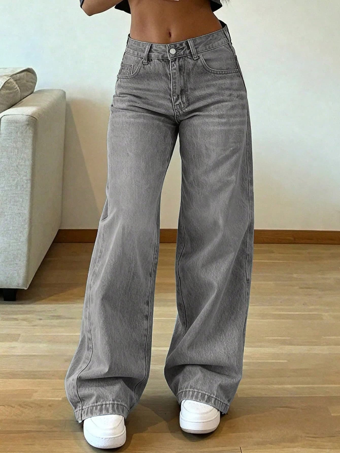 Women's Vintage Loose Stacked Straight Leg Jeans Casual Spring