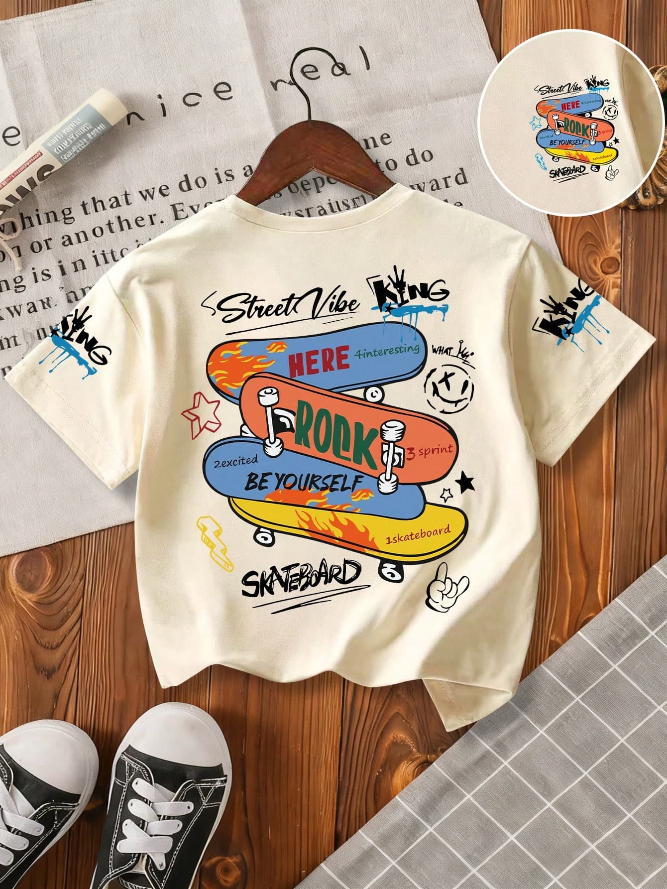 Young Boy Cartoon Print Short Sleeve T-Shirt
