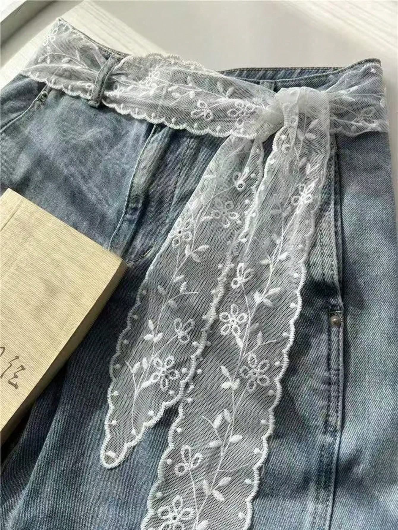 1 Women's Lace Belt, Multi-Functional Denim Accessory, Can Be Used As A Scarf Or Belt, Fashionable Long Lace Belt Scarf, Floral Lace Edge Scarf, Lace Hair Tie Scarf, Lightweight Embroidered Lace Scarf, Exquisite Lace Belt Accessory, Women's Accessory