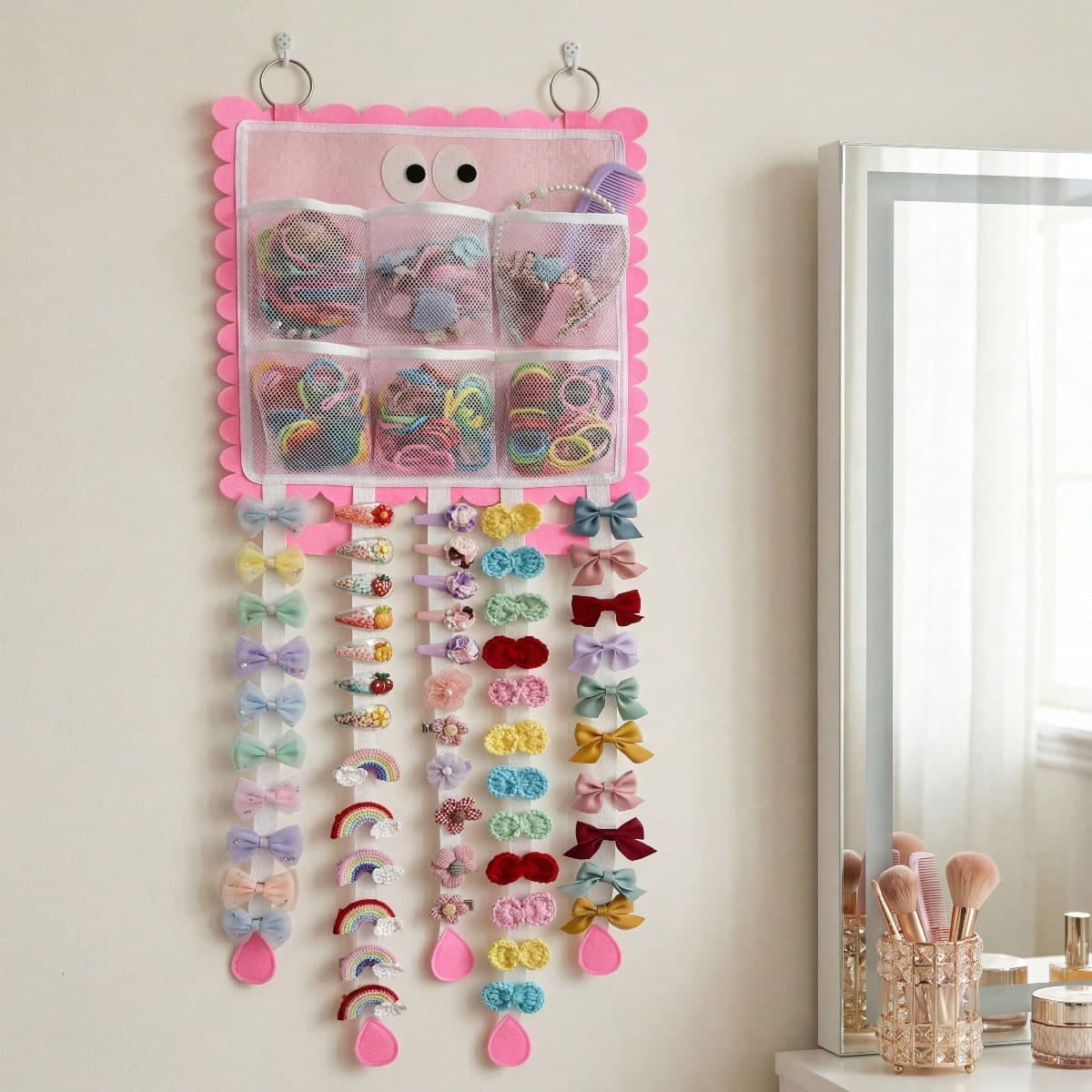 1pc Hair Accessory Organizer Rack, Suitable For Girls, Can Hang And Store Hair Clips, Baby Headbands, Can Be Hung On Wall, Decorate Baby Room, Kids Room, Girls Room, Can Be Hung On Wall, Door Or Wardrobe, Ideal Gift For Baby Birthday And Newborn (Only Selling The Organizer Bag, Hair Accessories Not Included)