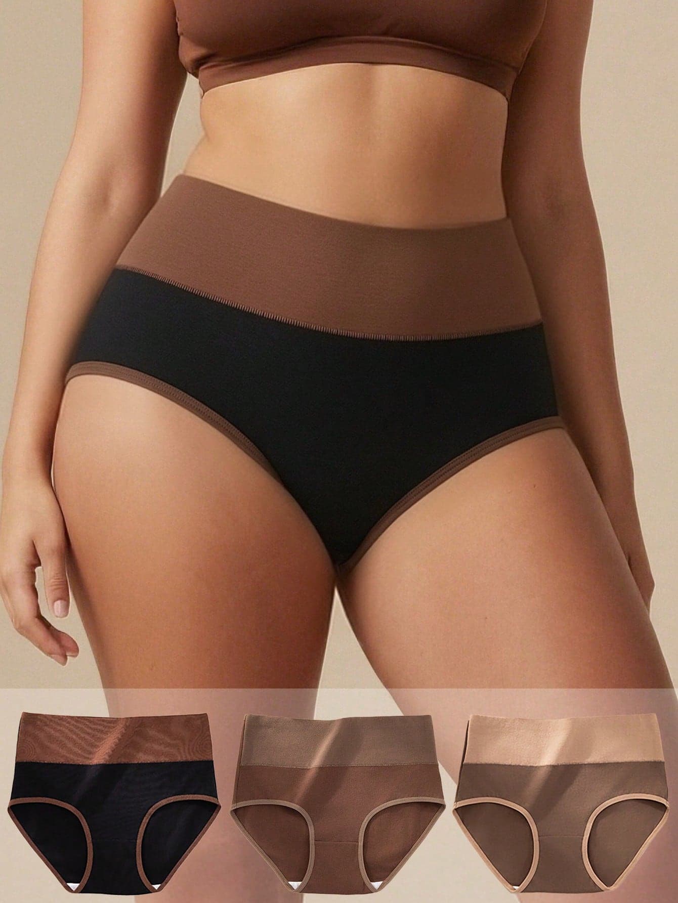 3pcs Women High Waist Panties, Comfortable Soft Cotton Blend Breathable Briefs, Tummy Control & Butt Lifting