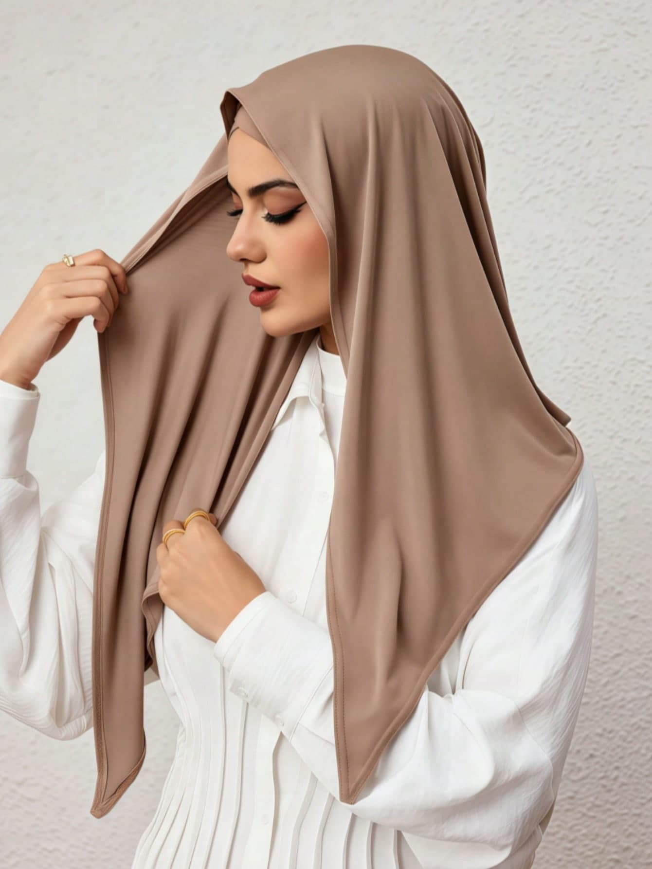 1pc Instant Triangle Hijab, All-In-One Tie-Up Design, Quick Wrap Without Slipping, No Undercap Needed, Suitable For Daily Wear, Prayer, And Outings