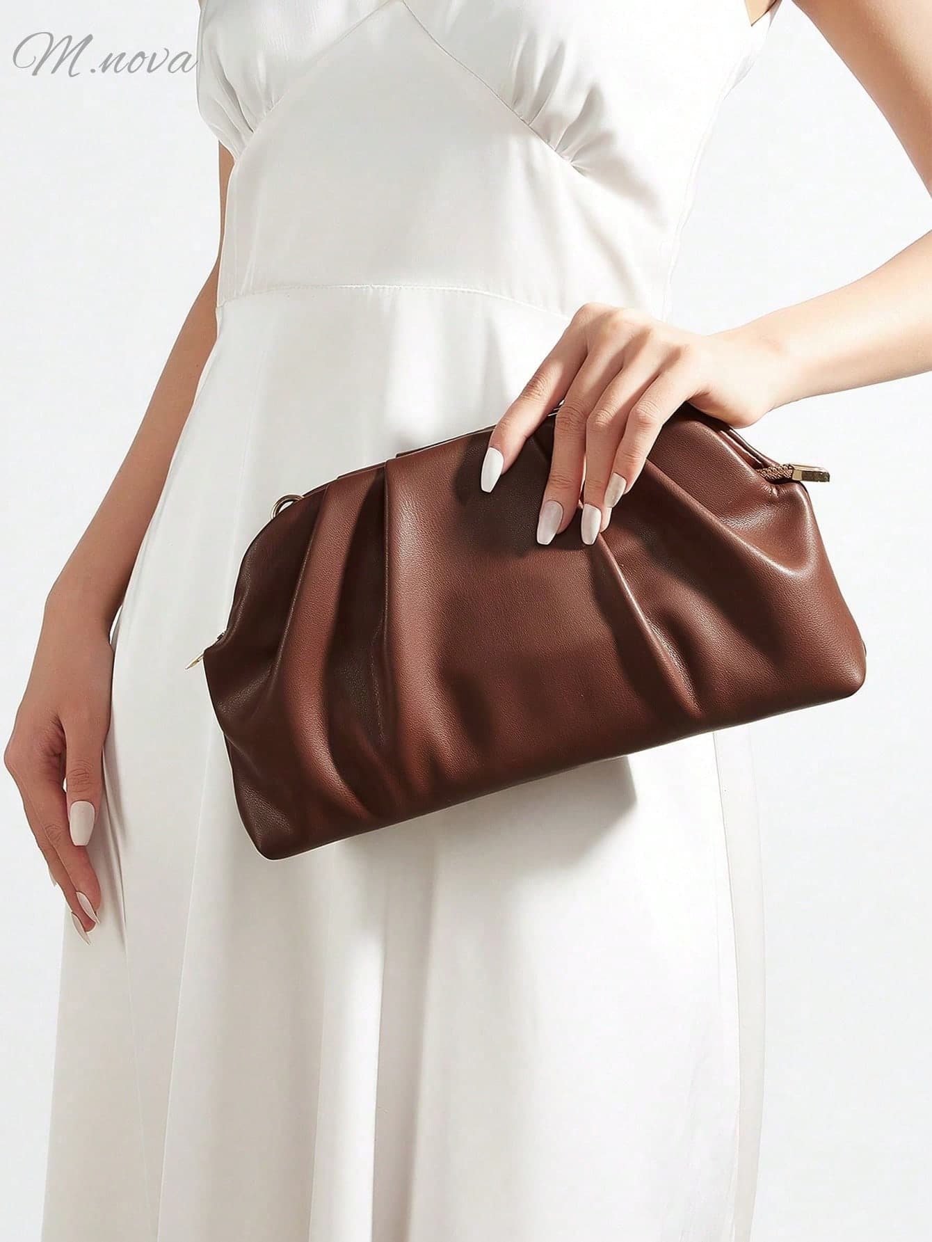 Vintage Solid Color Zipper Clutch, Versatile Large Capacity Handbag, Fashionable PU Leather Bag, Suitable For Women, Applicable For Wedding, Party, Prom, Evening Events