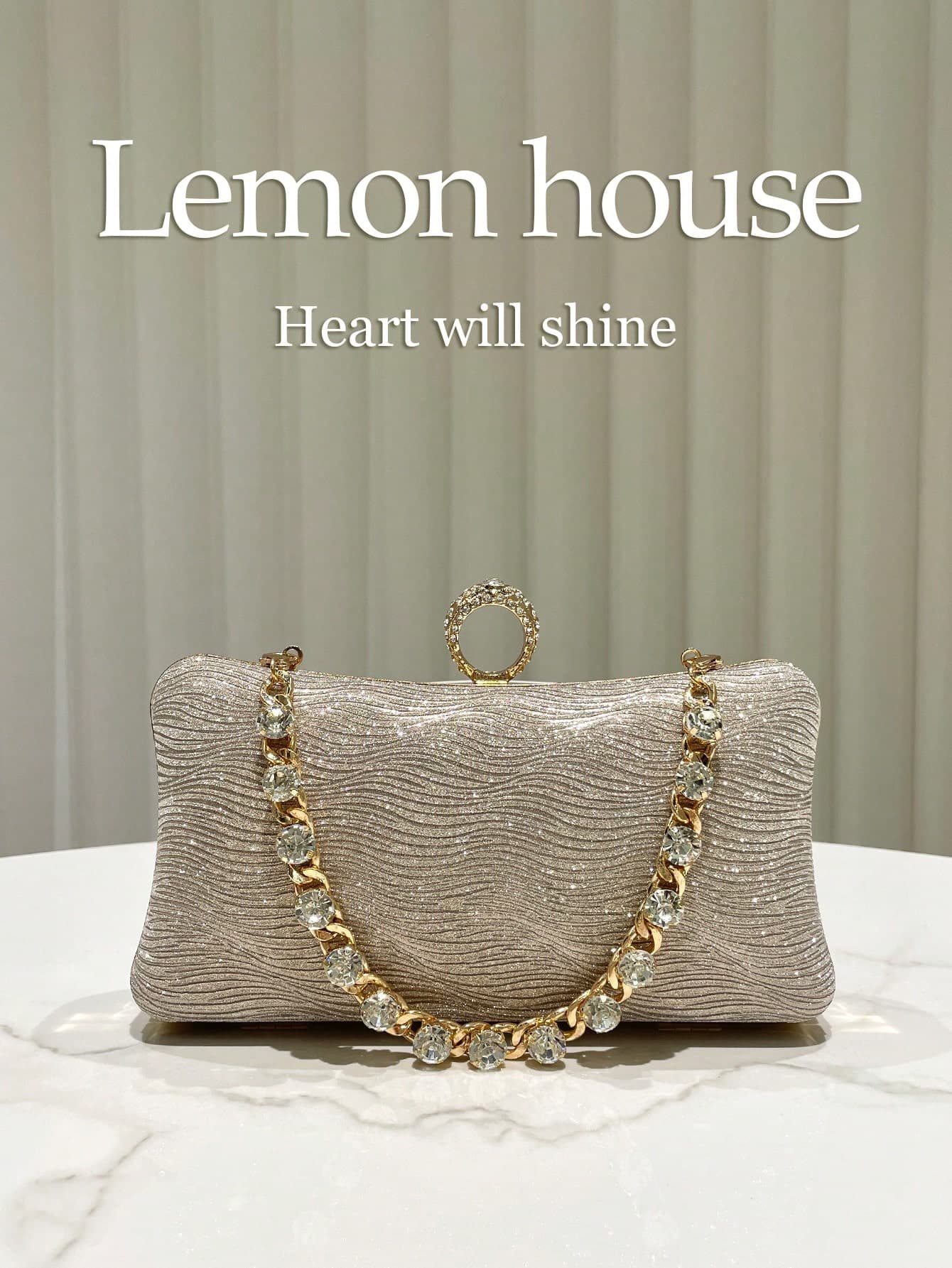 1pc Glittery Gold Striped Elegant Small Clutch Bag, Rhinestone Chain Fashionable Handbag For Women, Suitable For Evening Gown, Formal Party, Wedding, Cocktail Party, Gift For Ladies