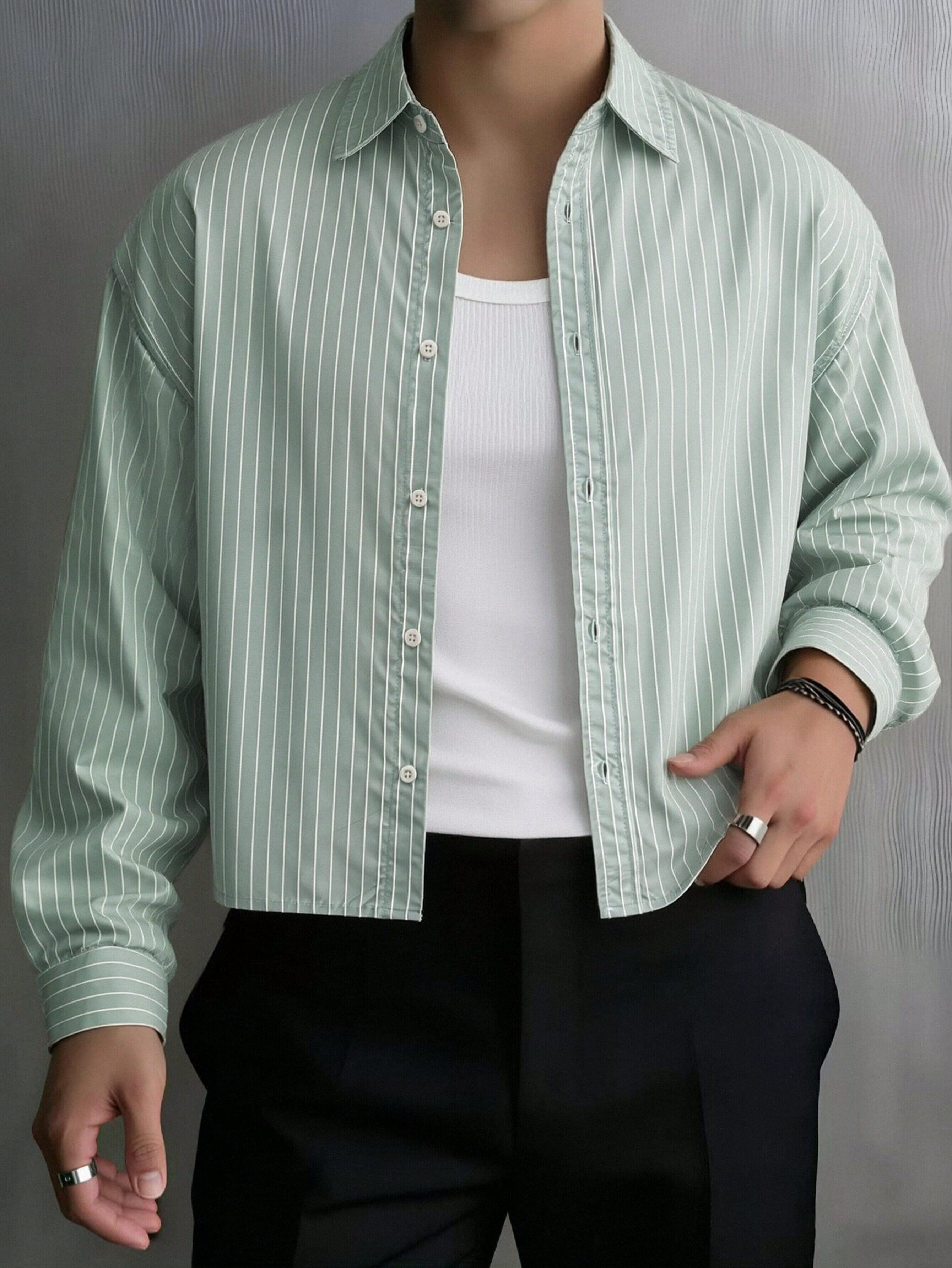 Men's Single-Breasted Casual/Commute Striped Short Sleeve Shirt