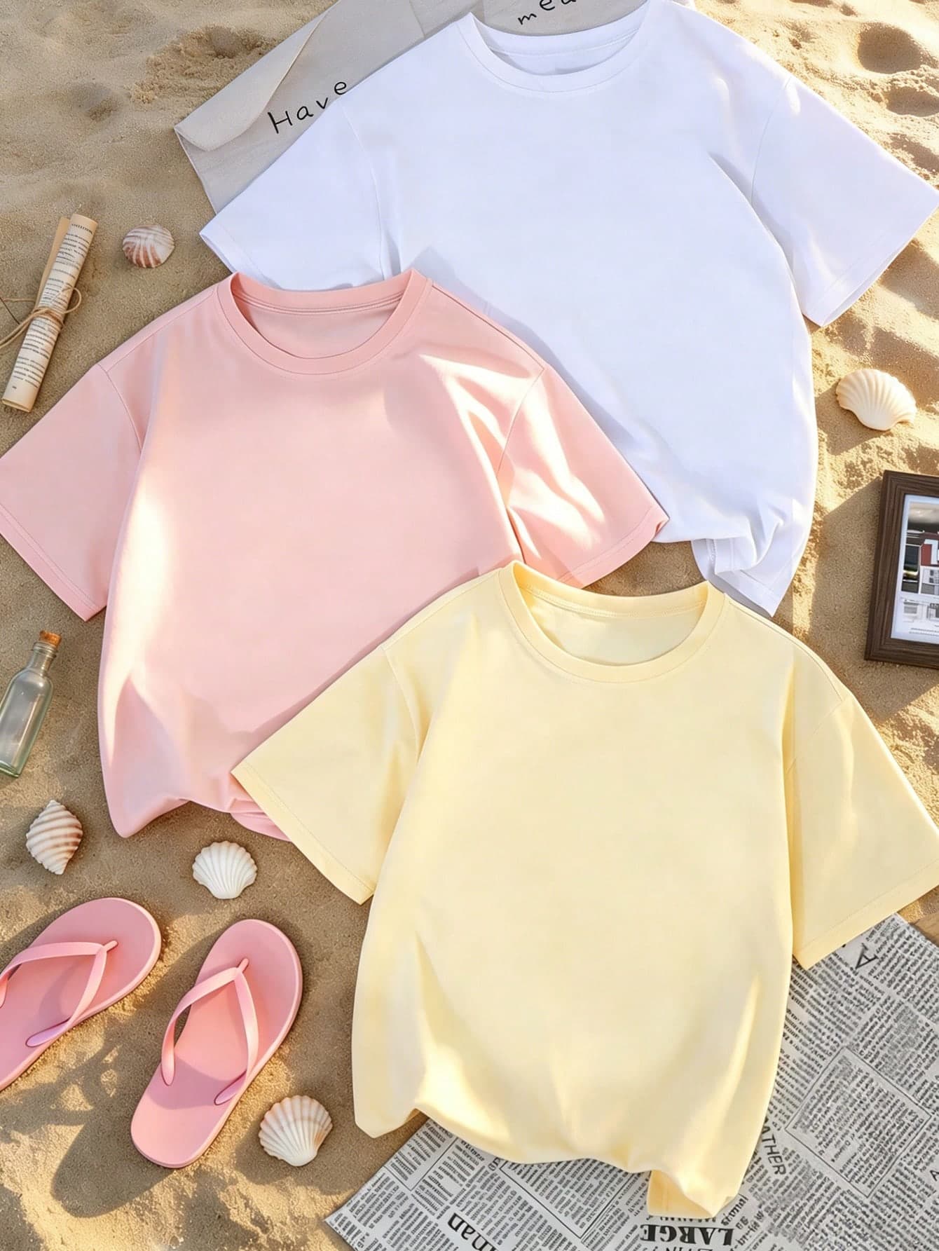 3pcs/Set Summer New Minimalist Casual Round Neck Short Sleeve T-Shirt, Fashionable Versatile Tops For Women