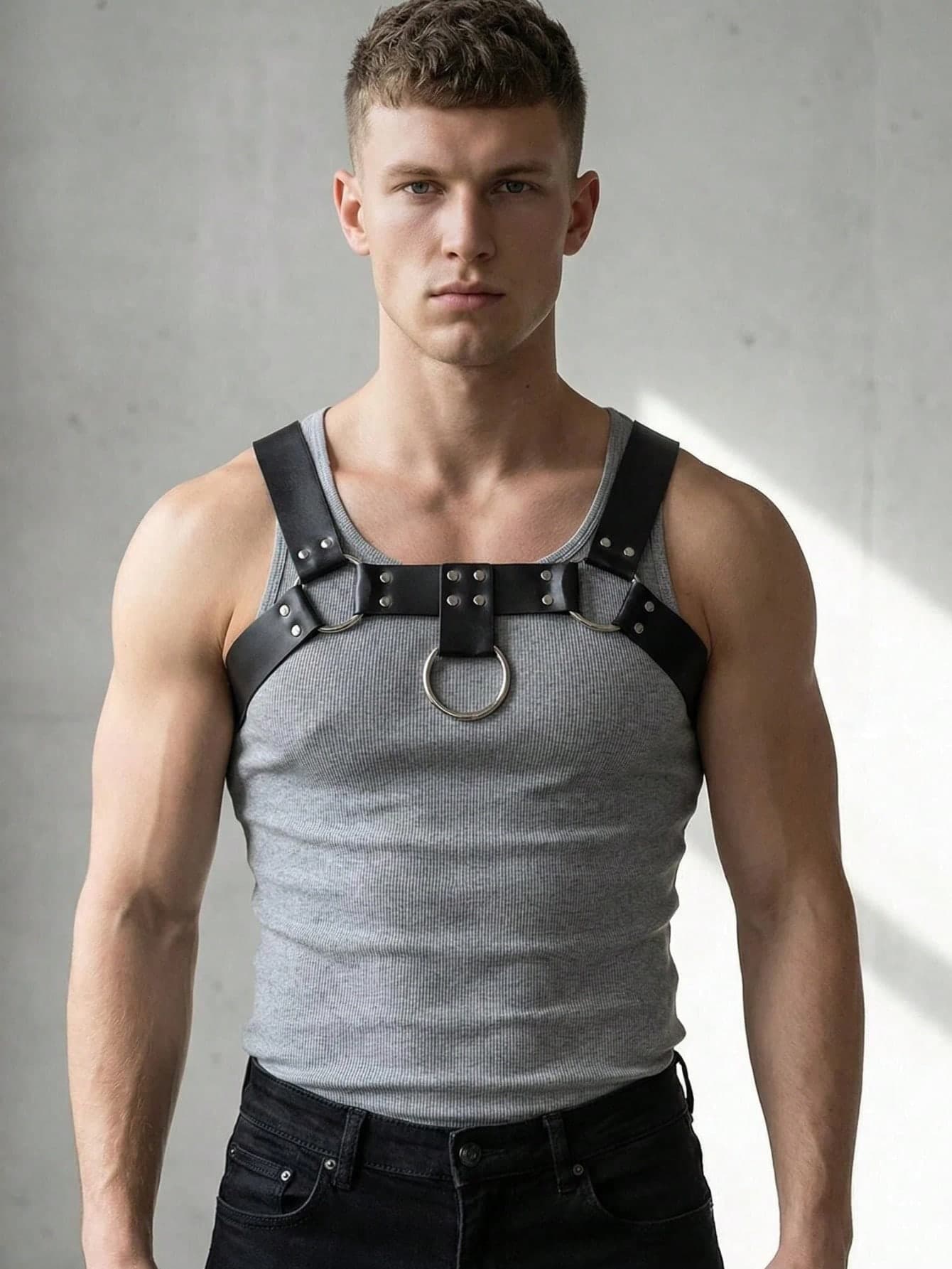 Men's Adjustable PU Leather Symmetric Chest Harness, Gothic Punk Style Body Strap, Suitable For Daily Wear, Dates, Nights Out And Music Festivals