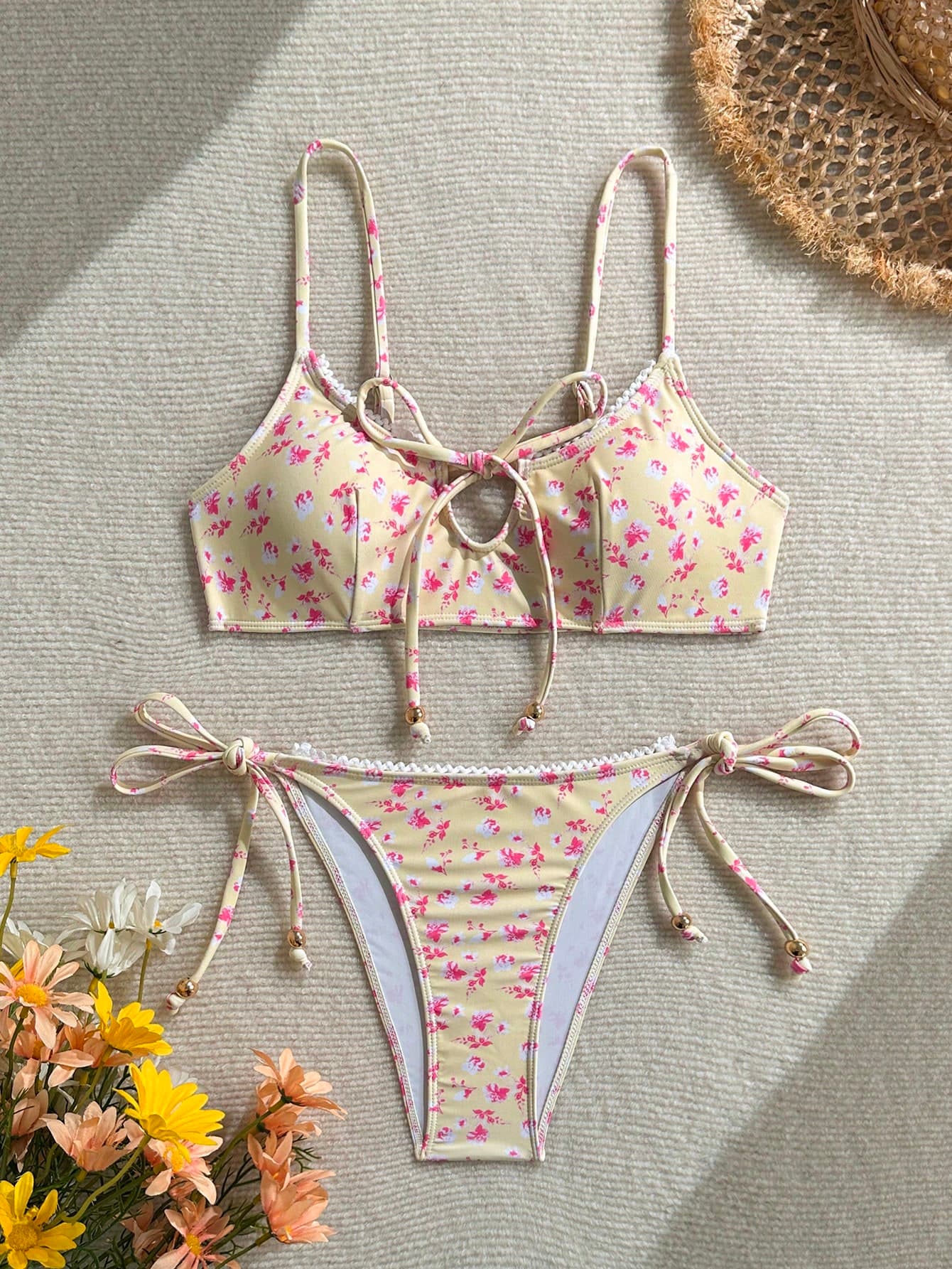 Printed Casual Vacation Beach Party Spaghetti Strap Bikini 2 Pieces Swimwear Beach Outfit